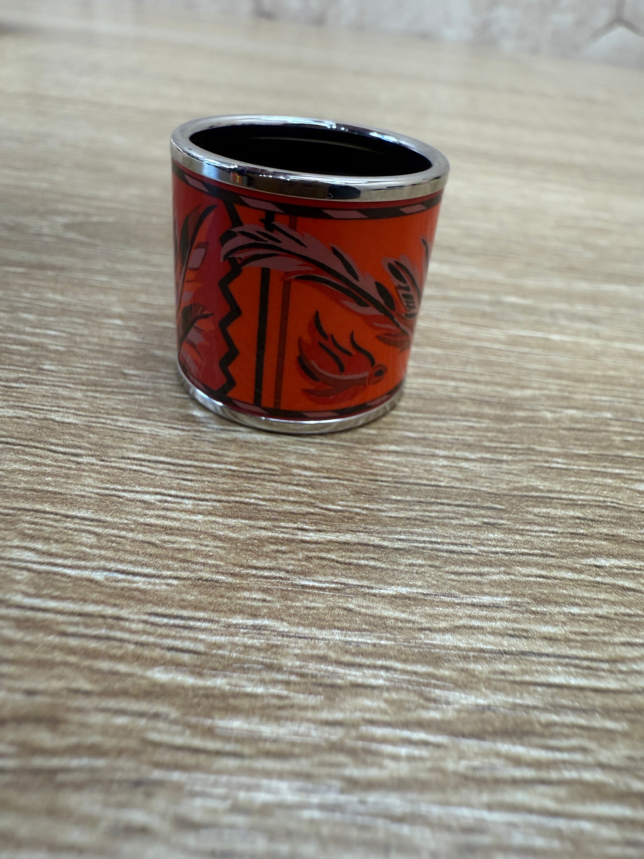 Hermes Orange Printed Enamel Scarf Ring