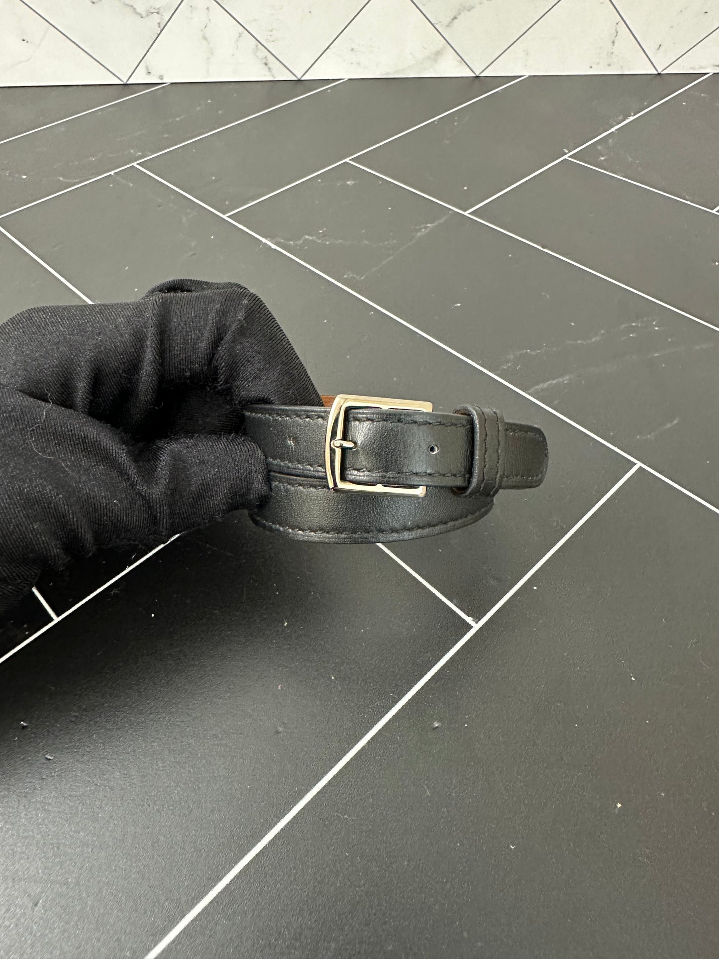 Hermes Black Leather Double Wrap Belt Bracelet
