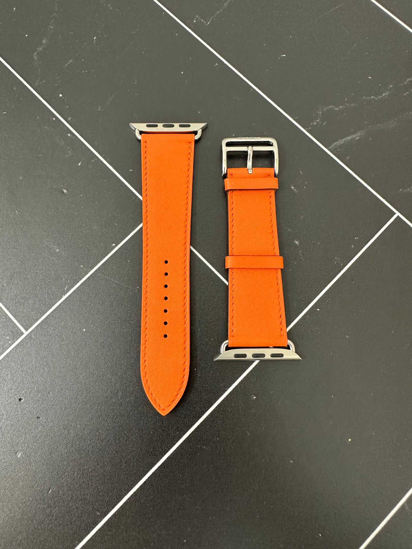 Hermes Orange Leather Apple Watch Band
