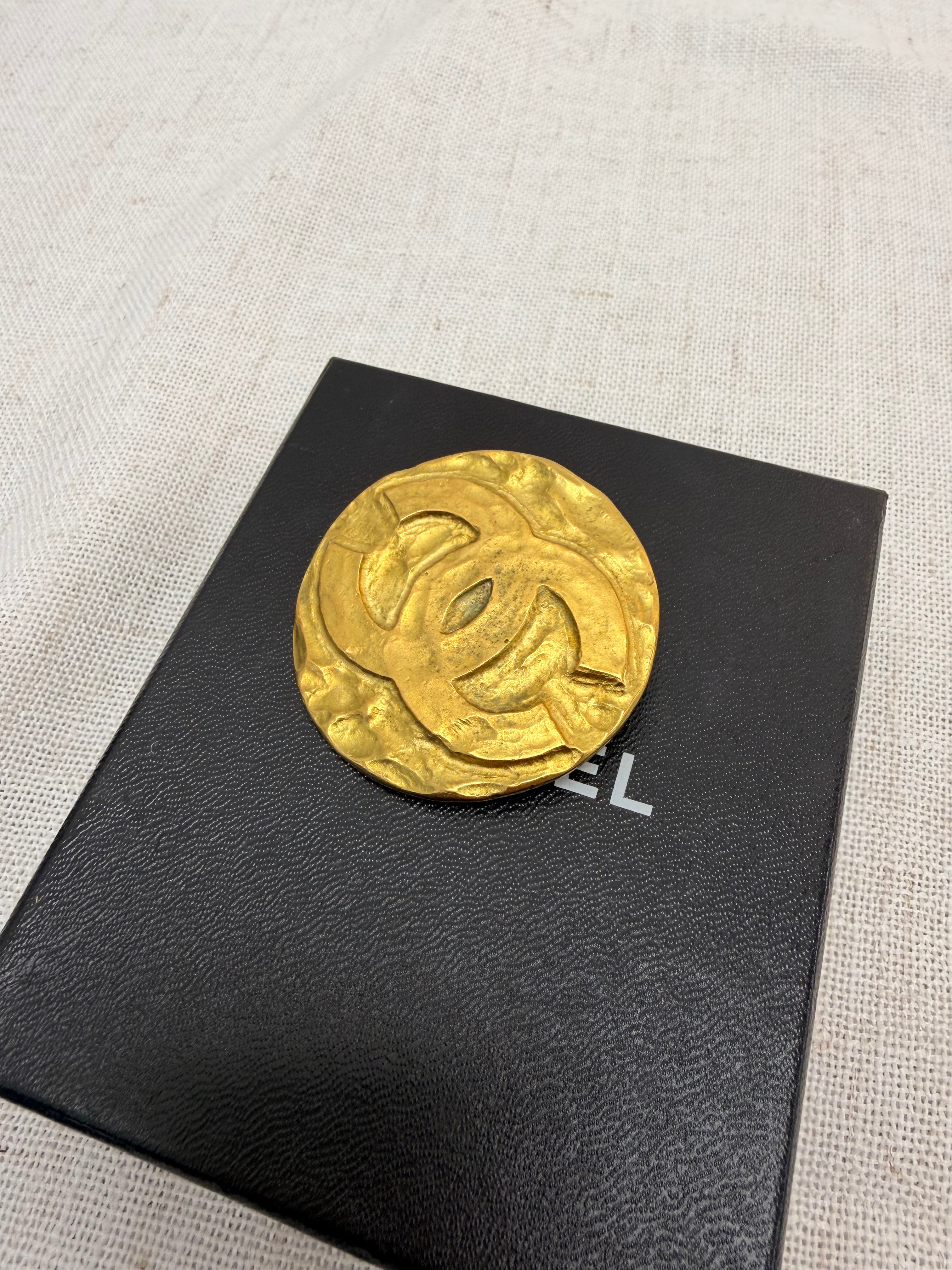 Chanel Vintage Gold Plated CC Brooch