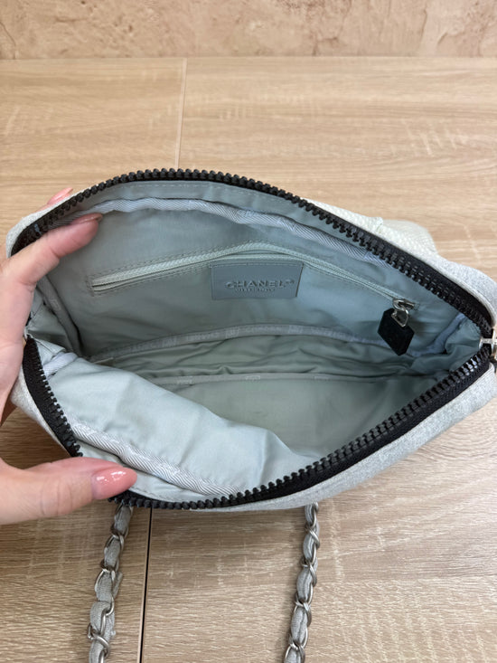 Chanel Light Grey Jersey Quilted Sport Line Flap Bag