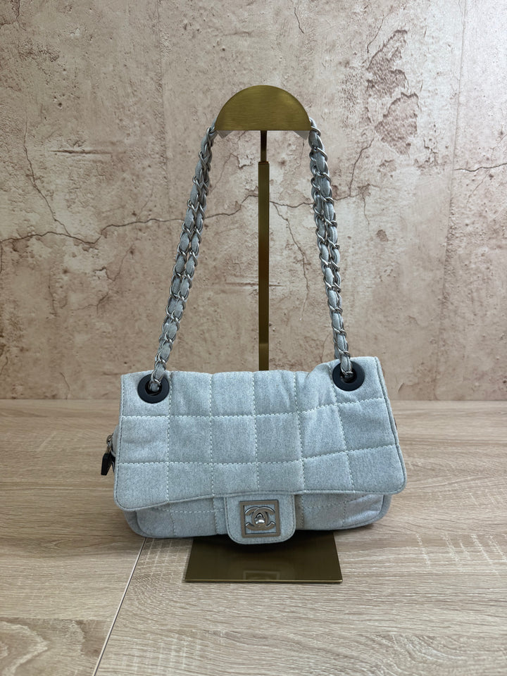 Chanel Light Grey Jersey Quilted Sport Line Flap Bag