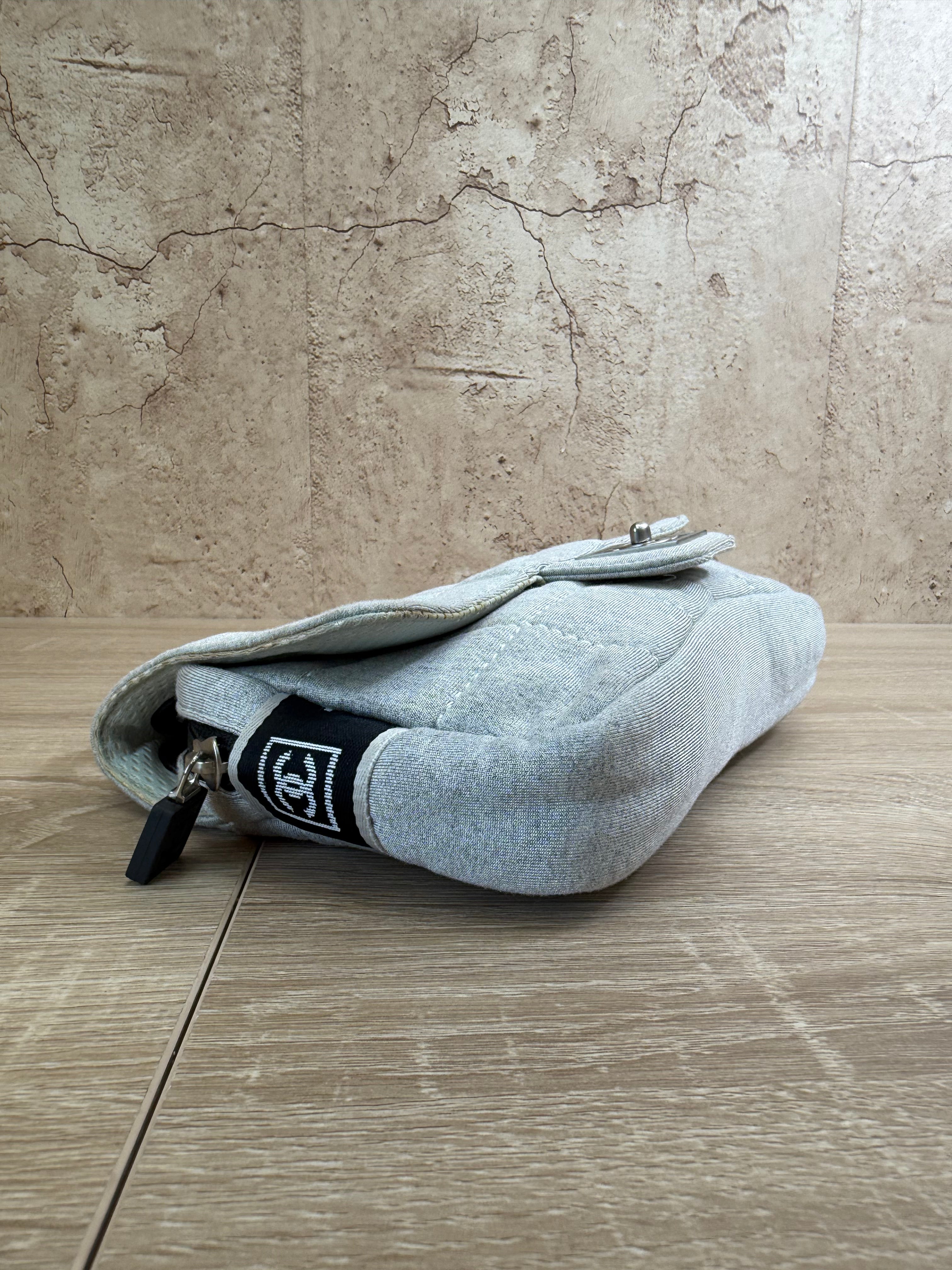 Chanel Light Grey Jersey Quilted Sport Line Flap Bag
