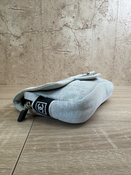 Chanel Light Grey Jersey Quilted Sport Line Flap Bag