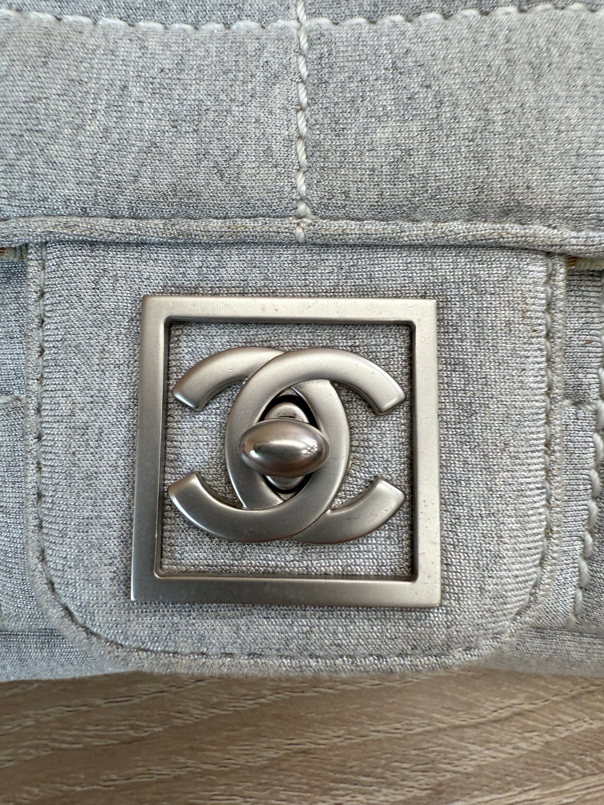 Chanel Light Grey Jersey Quilted Sport Line Flap Bag