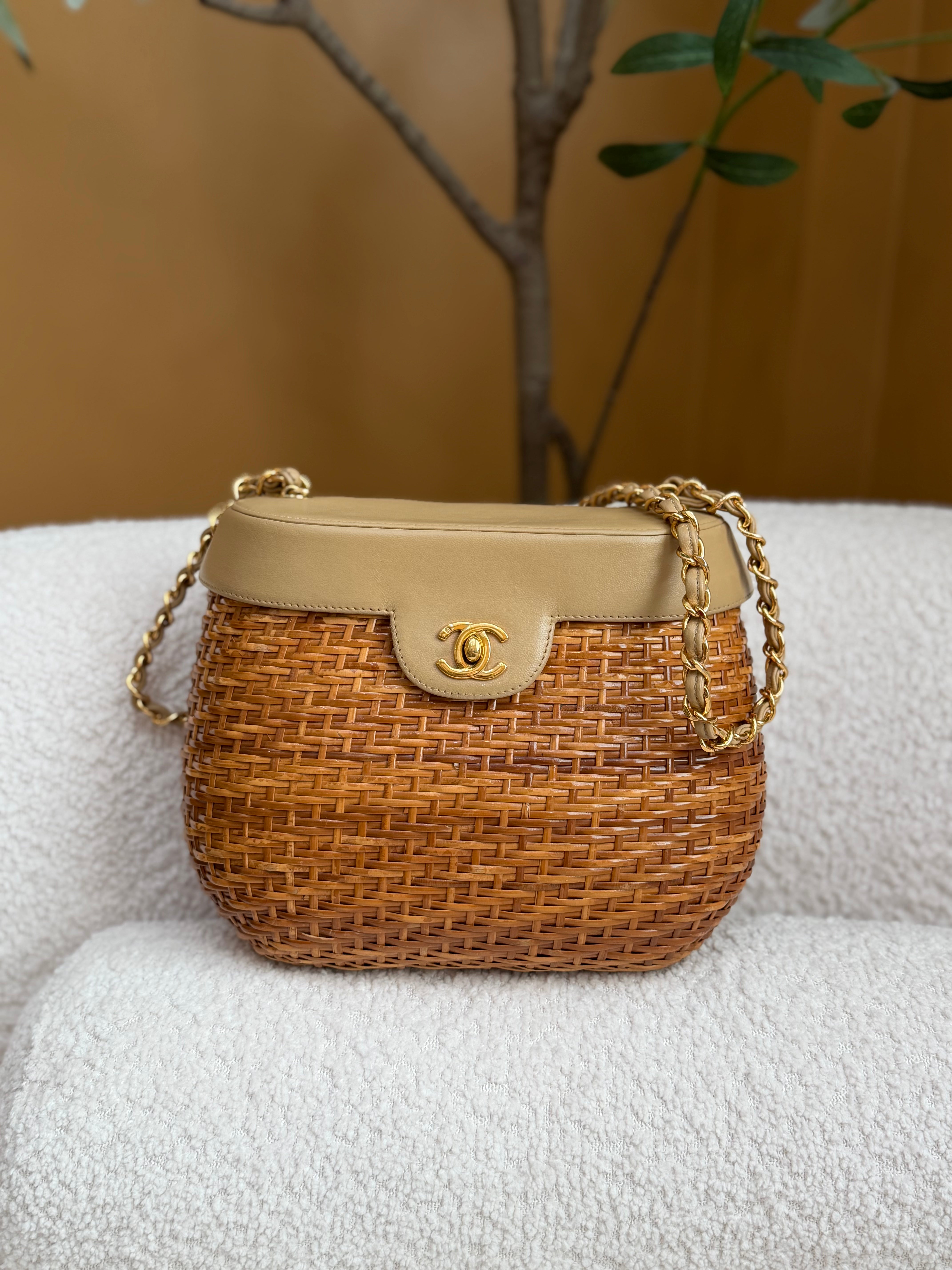 Chanel Brown Wicker Picnic Crossbody Bag