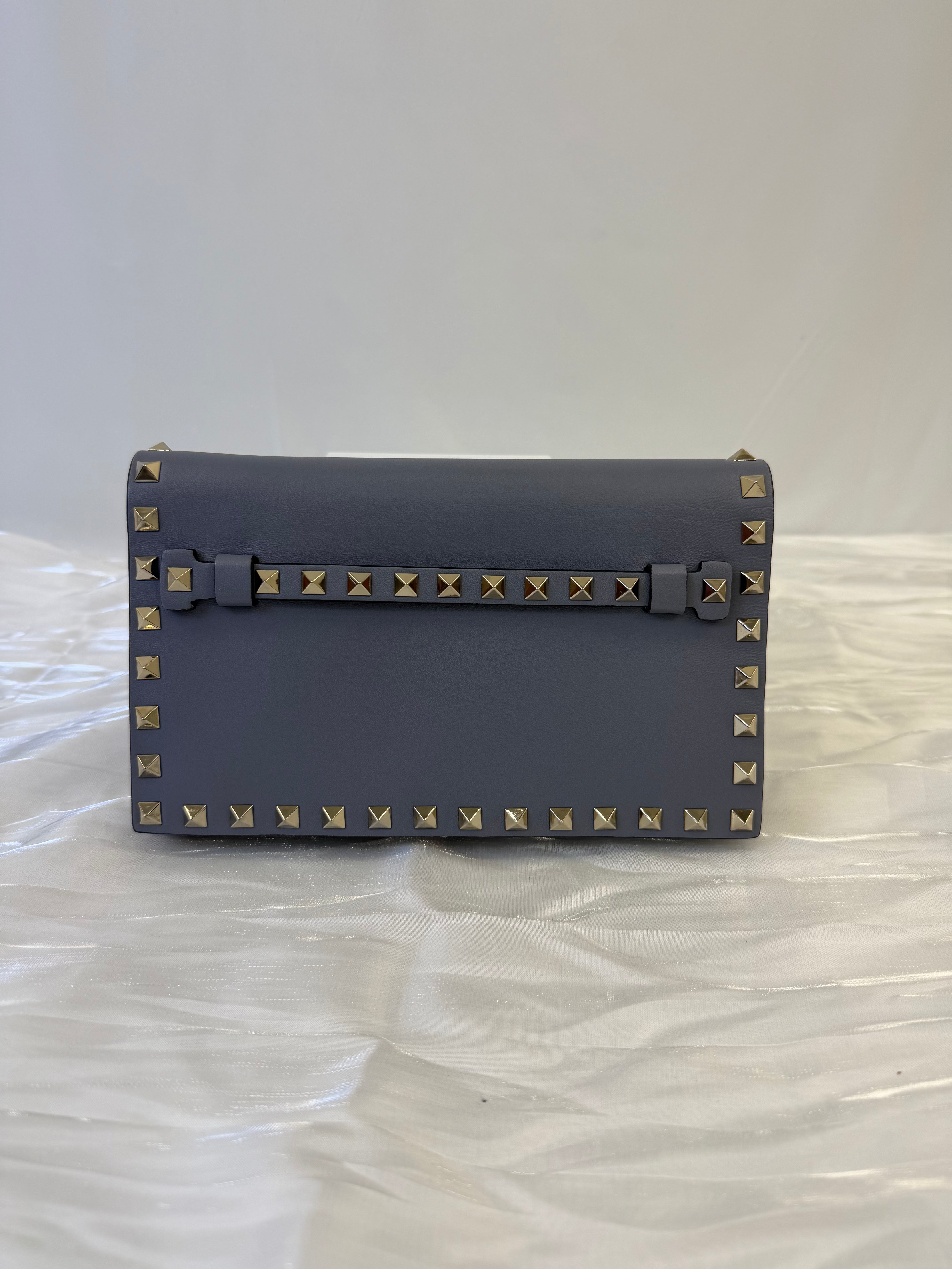 Valentino Powder Blue Leather Rockstud Clutch Bag