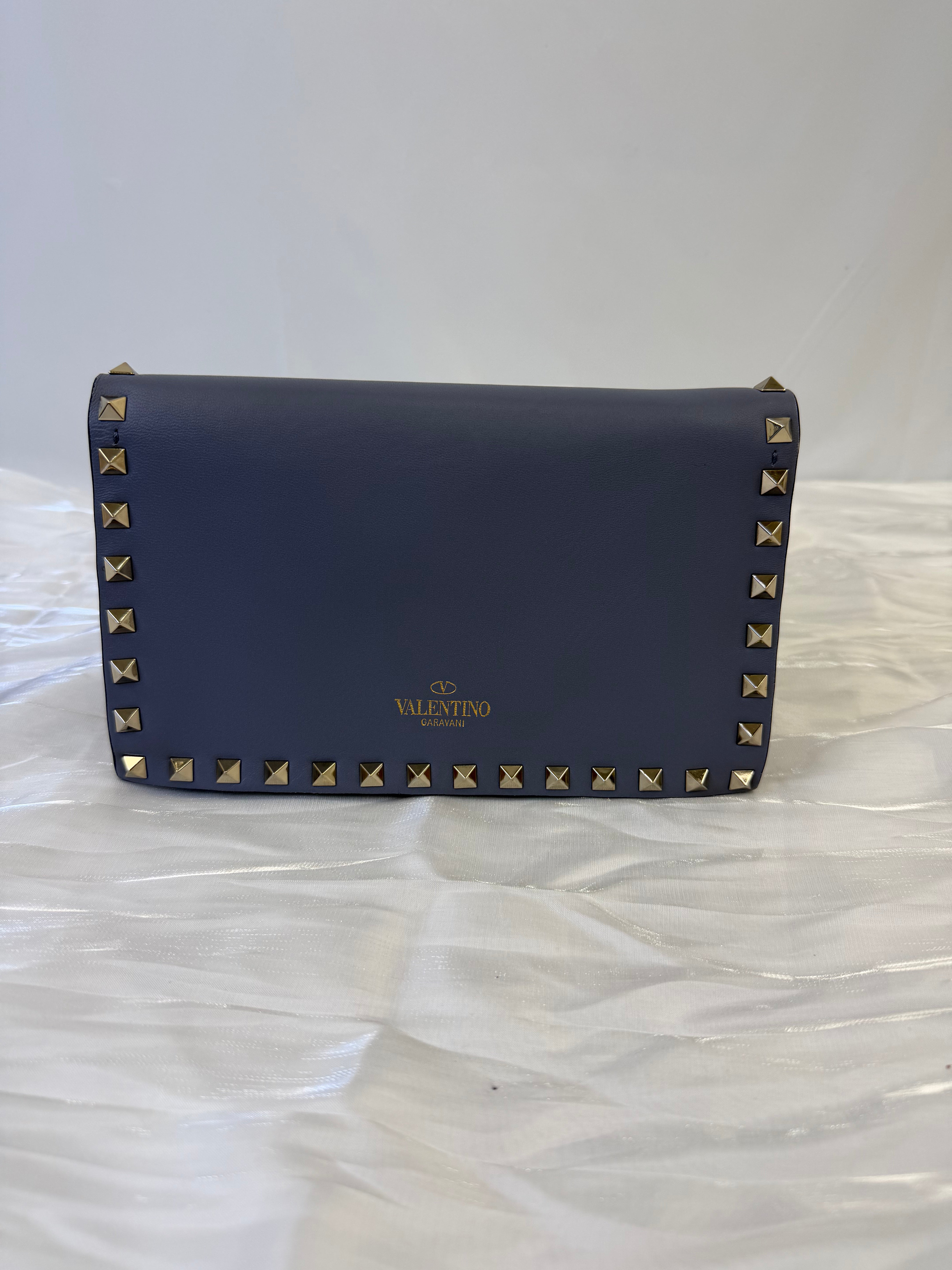 Valentino Powder Blue Leather Rockstud Clutch Bag