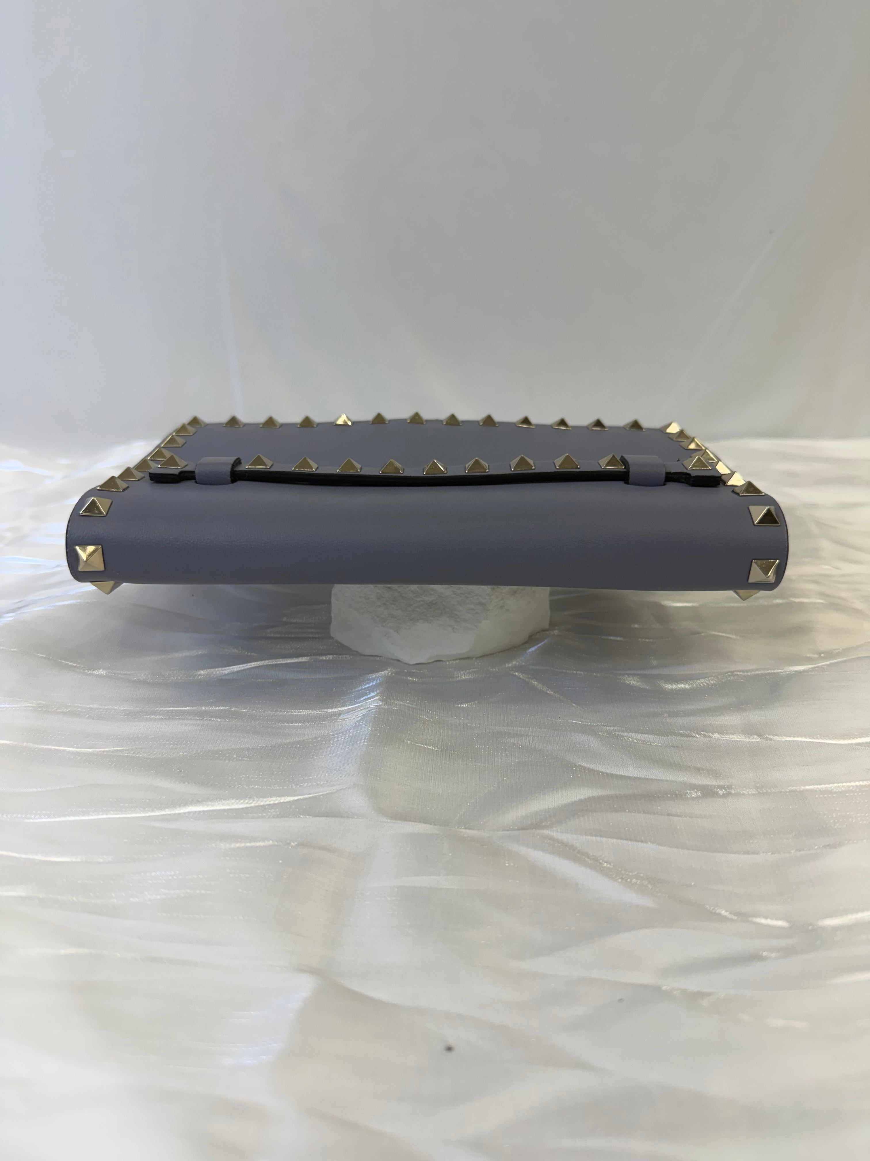 Valentino Powder Blue Leather Rockstud Clutch Bag