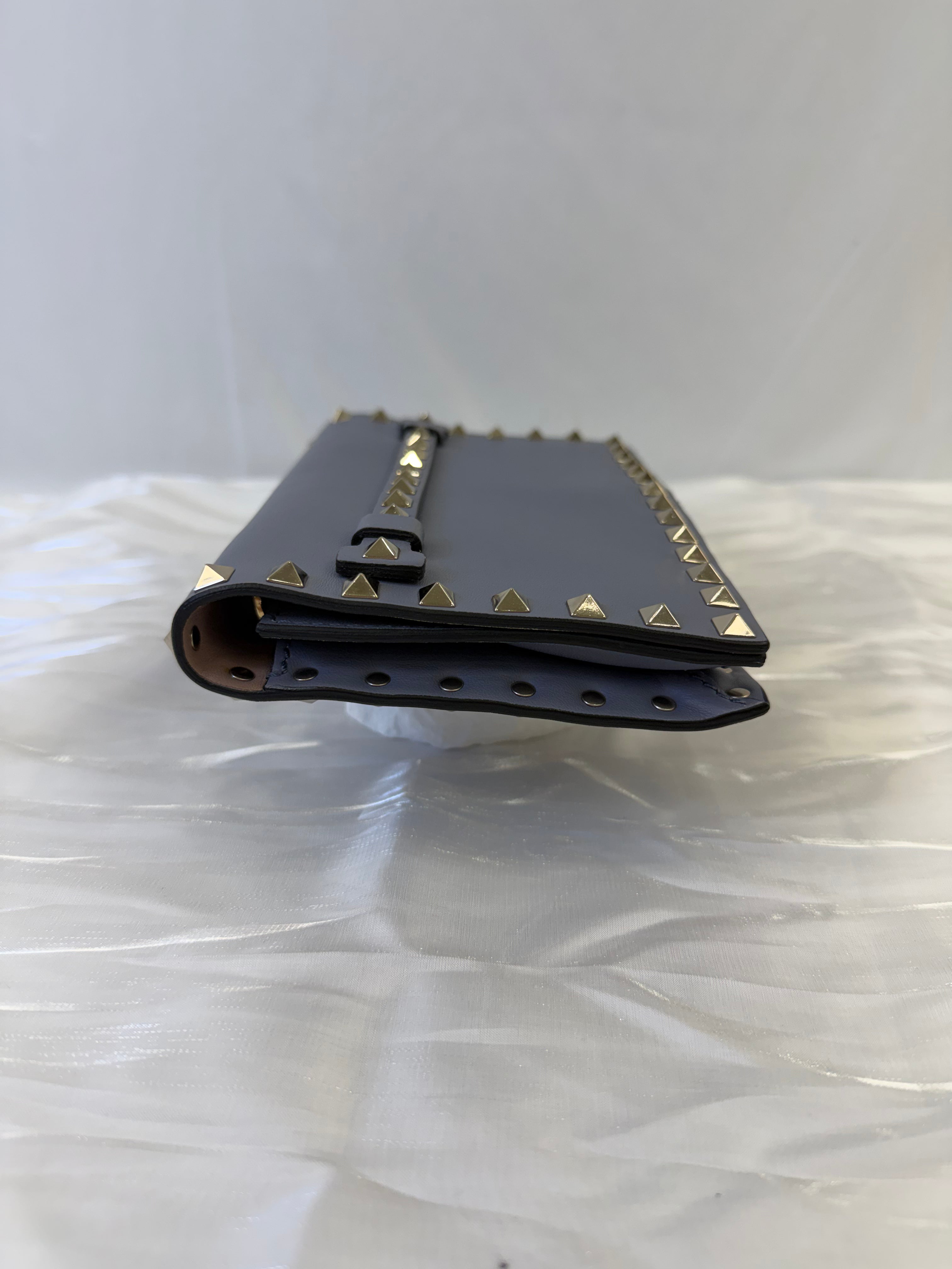 Valentino Powder Blue Leather Rockstud Clutch Bag