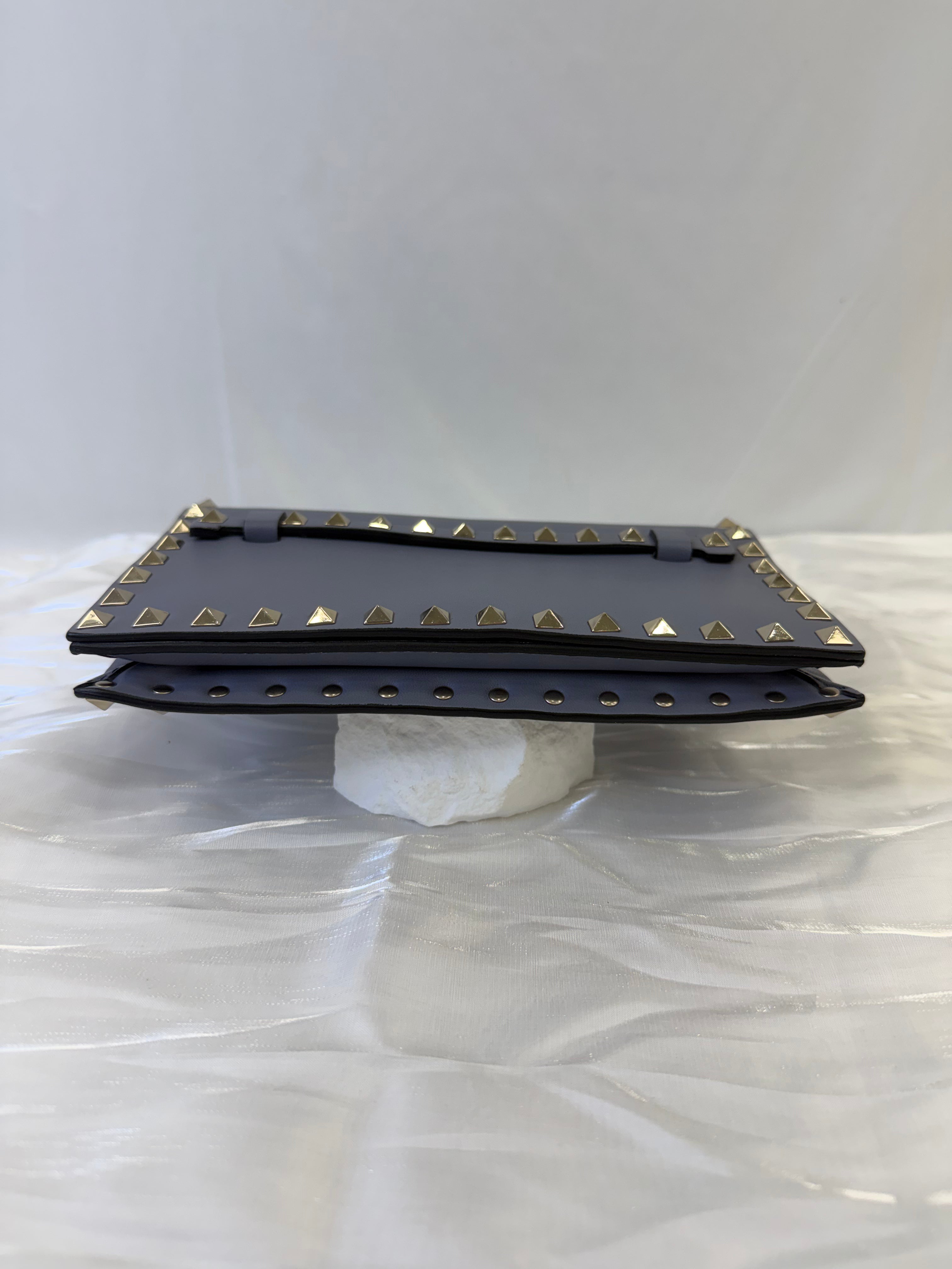 Valentino Powder Blue Leather Rockstud Clutch Bag