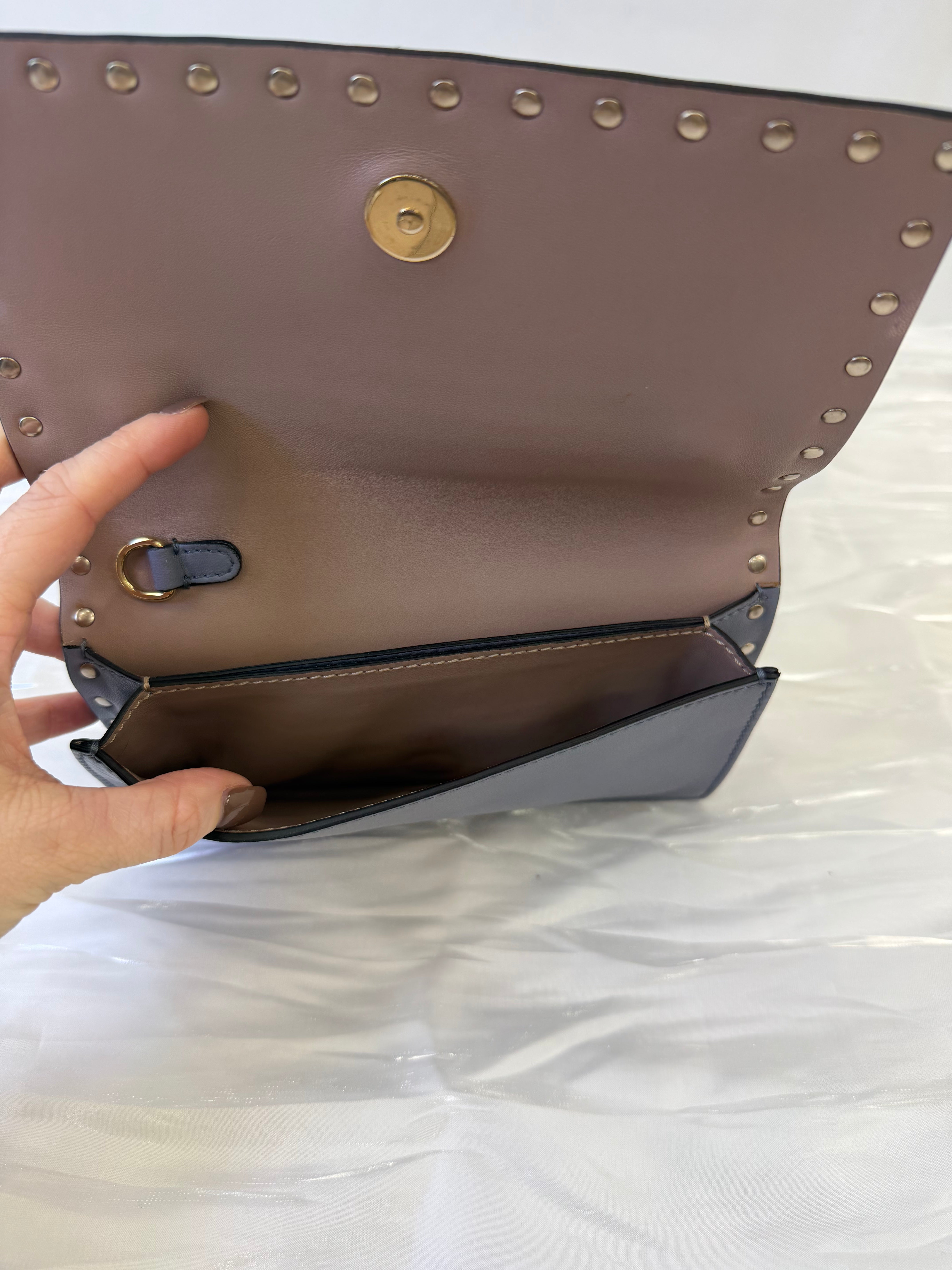 Valentino Powder Blue Leather Rockstud Clutch Bag