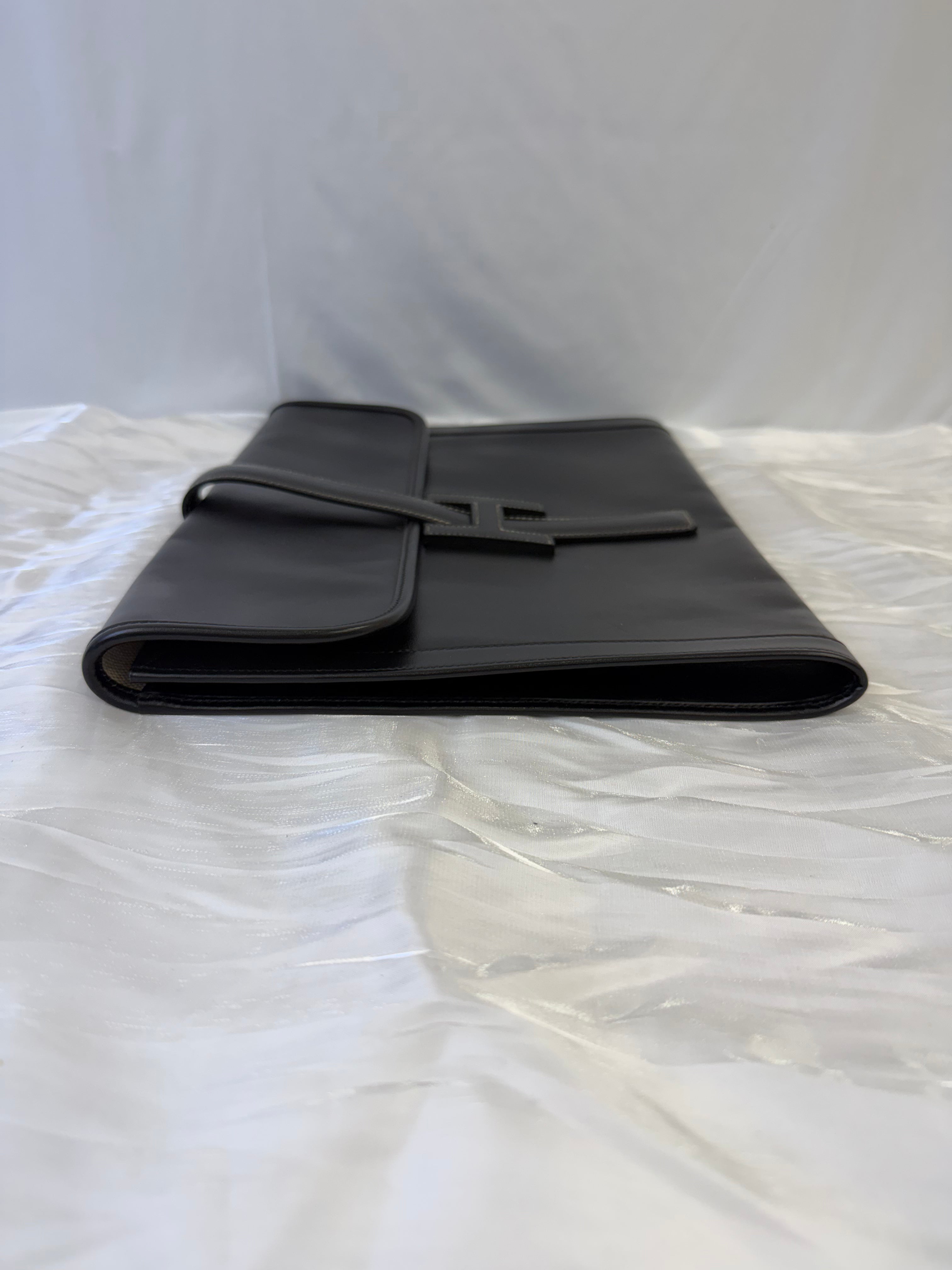 Hermes Black Leather Box Jige Clutch GM