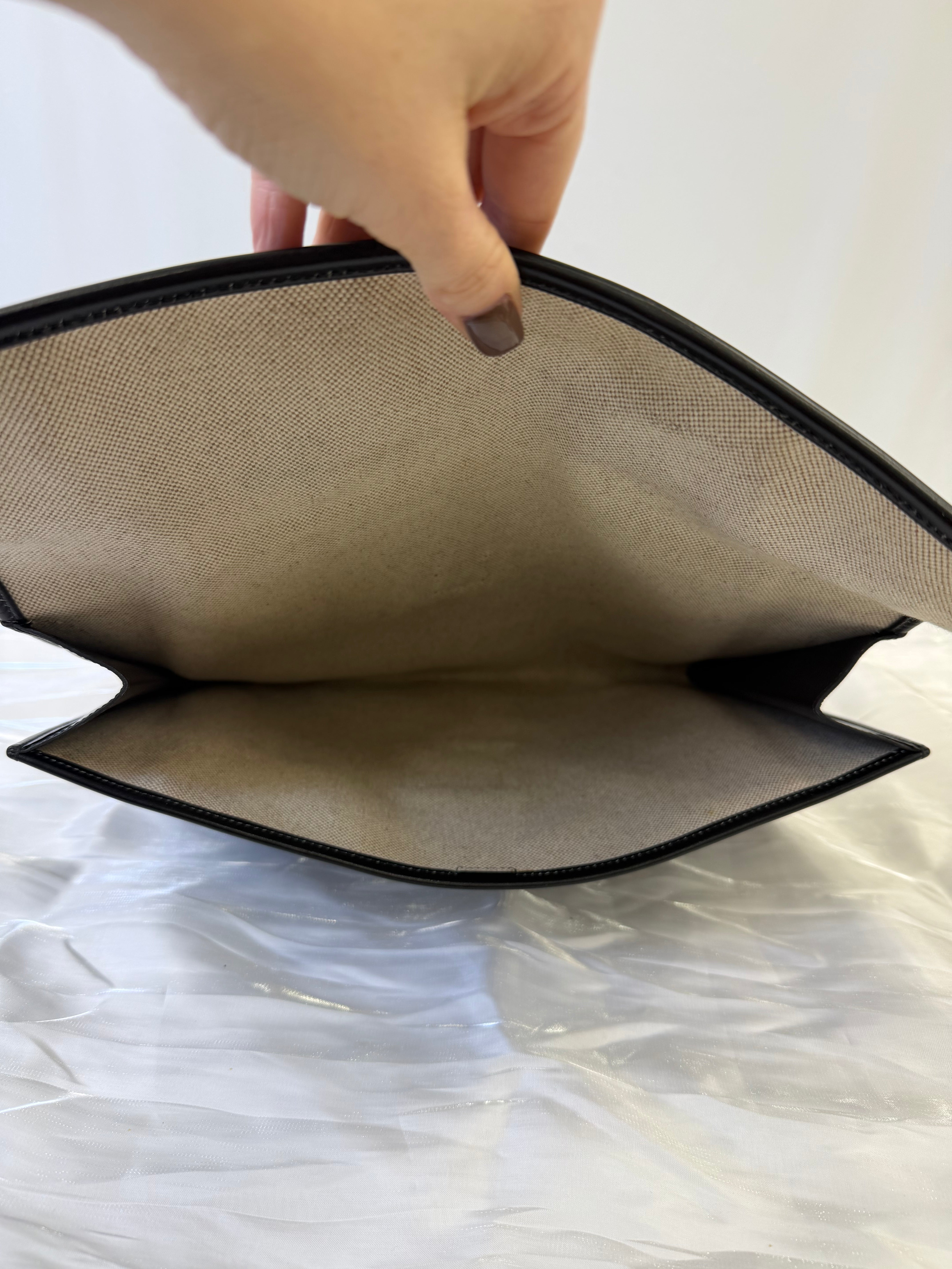 Hermes Black Leather Box Jige Clutch GM