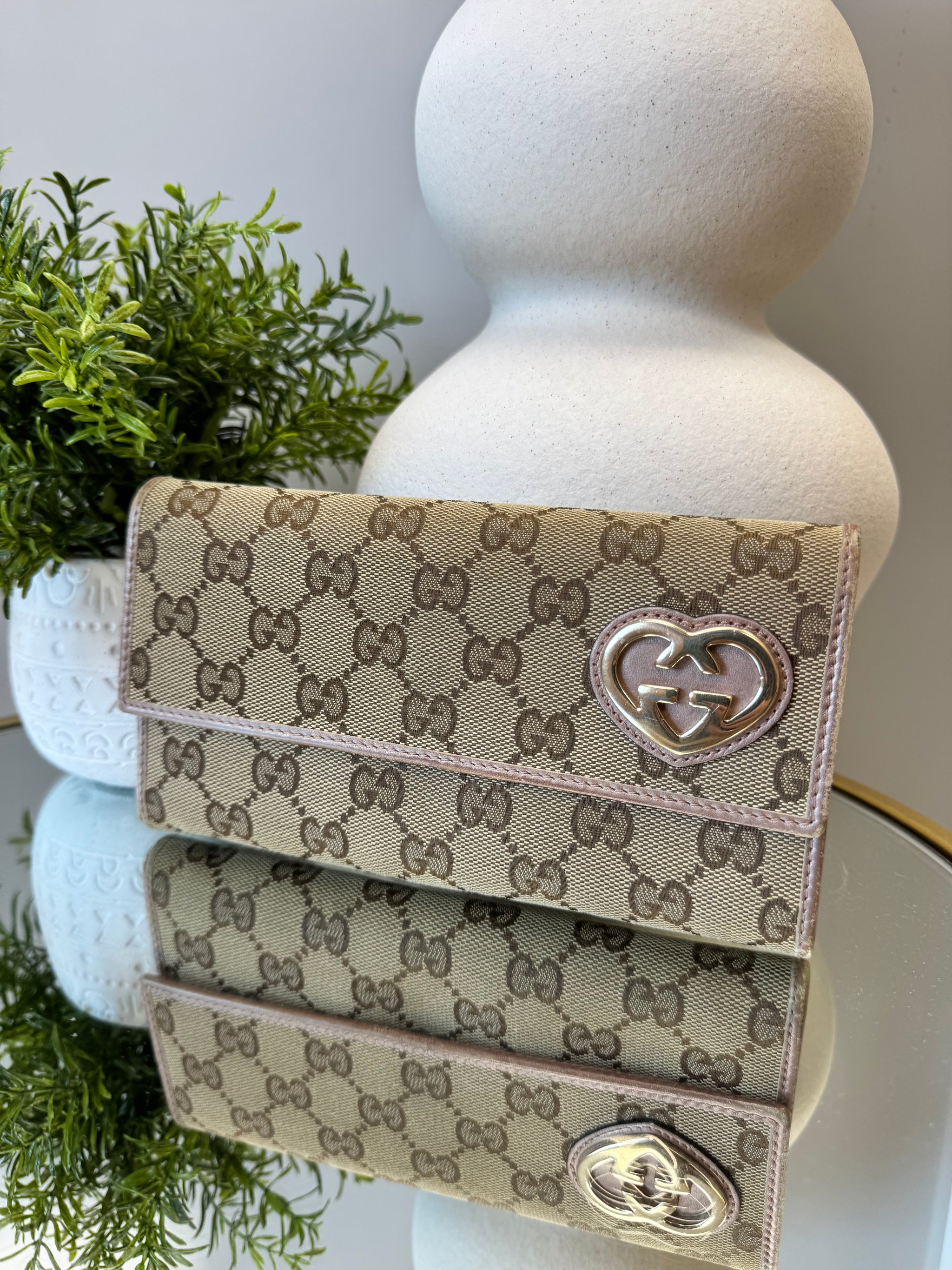 Gucci Tan Canvas Lovely Heart  Wallet