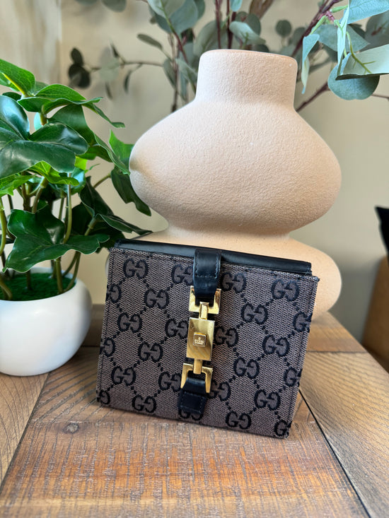 Gucci Brown Canvas Jackie Compact Wallet