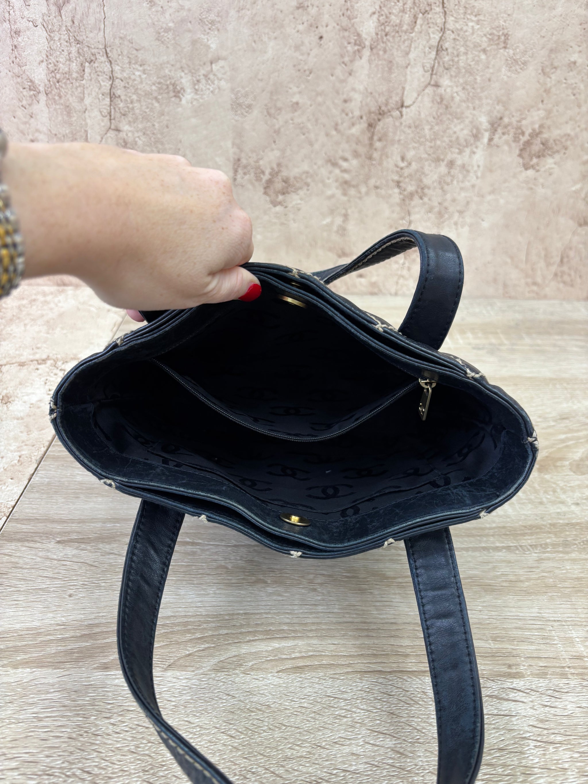 Chanel Black Quilted Wildstitch Tote