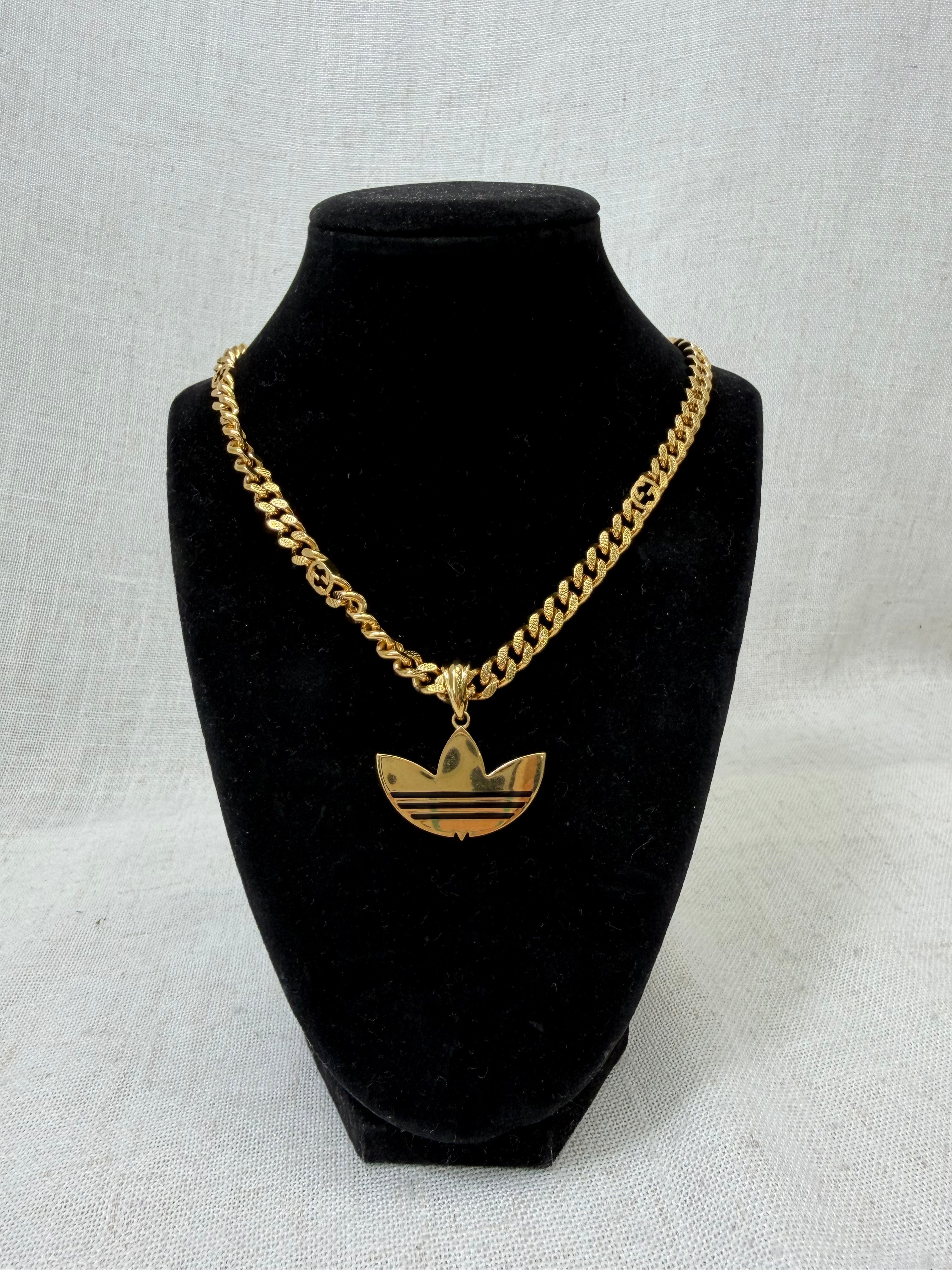 Gucci x Adidas Gold Tone Interlocking G Pendant Necklace