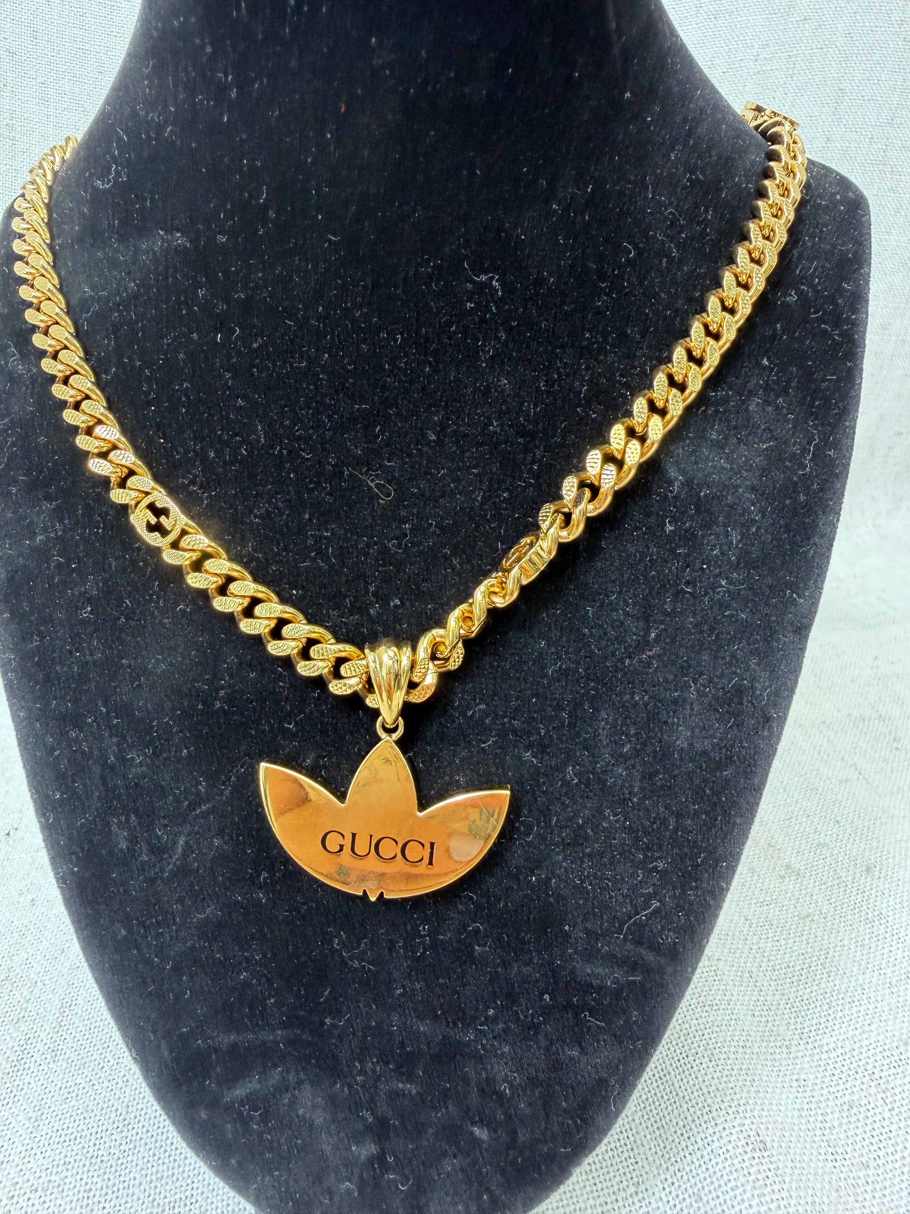 Gucci x Adidas Gold Tone Interlocking G Pendant Necklace