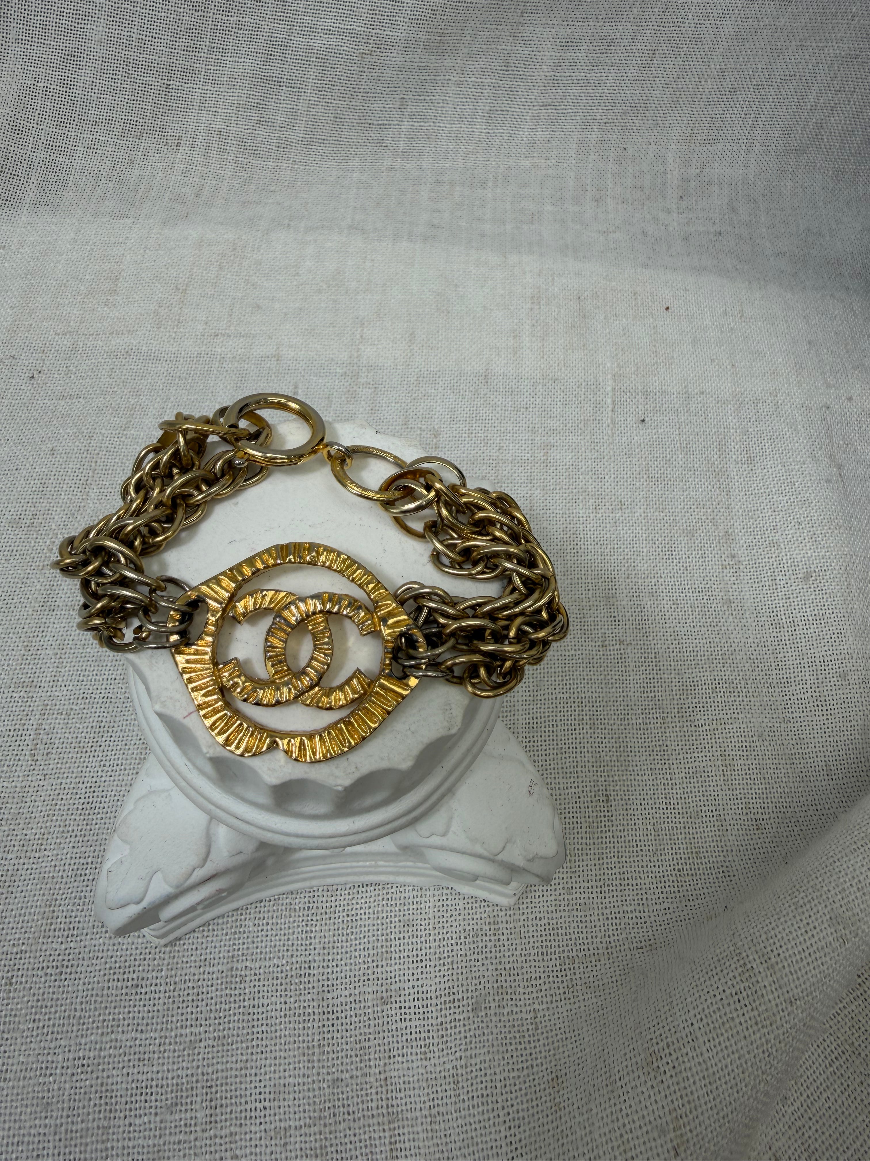 Chanel Vintage Gold Tone Multistrand Chain CC Bracelet
