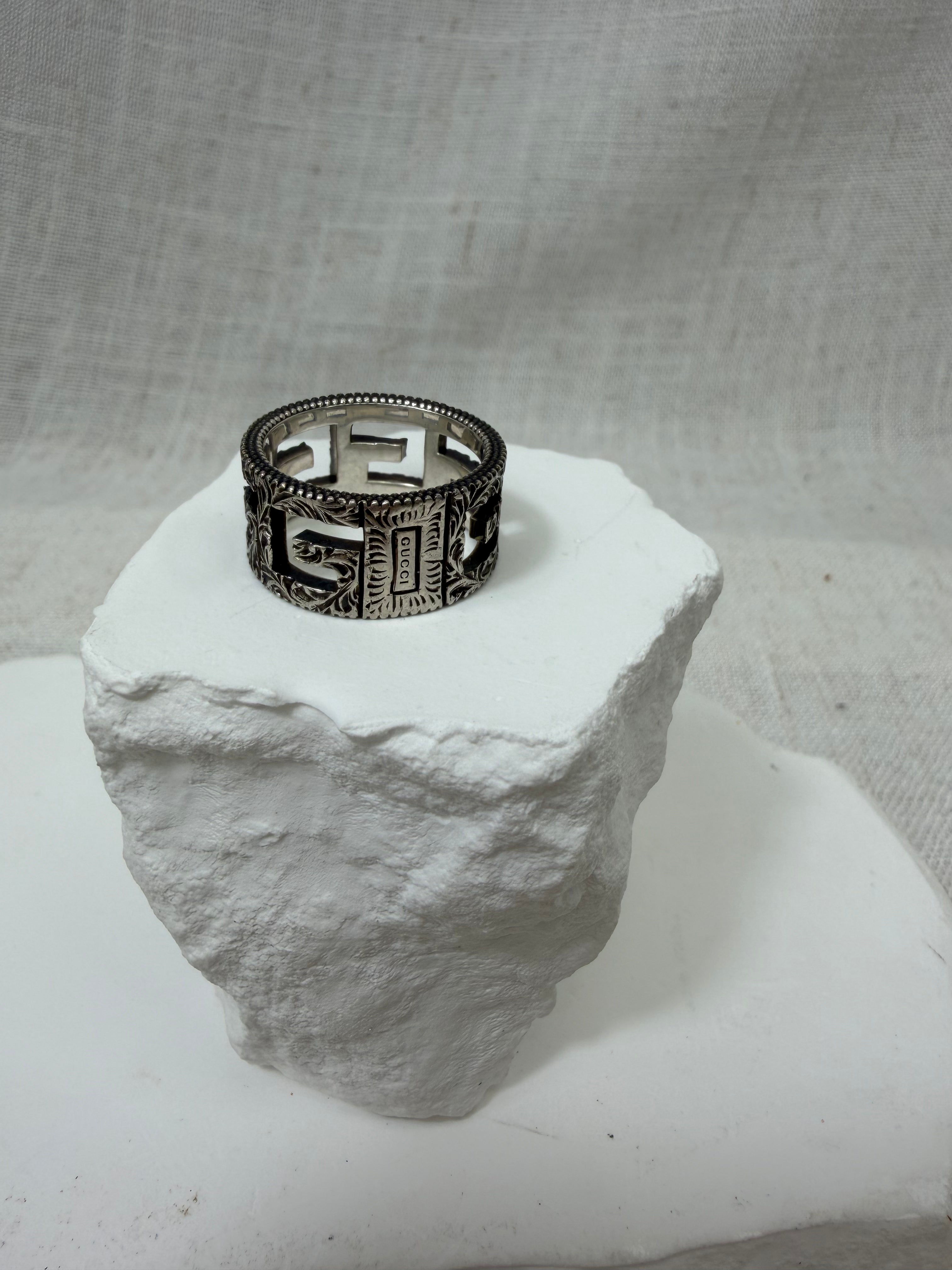 Gucci Sterling Silver Wide Square G Ring Size 7.5