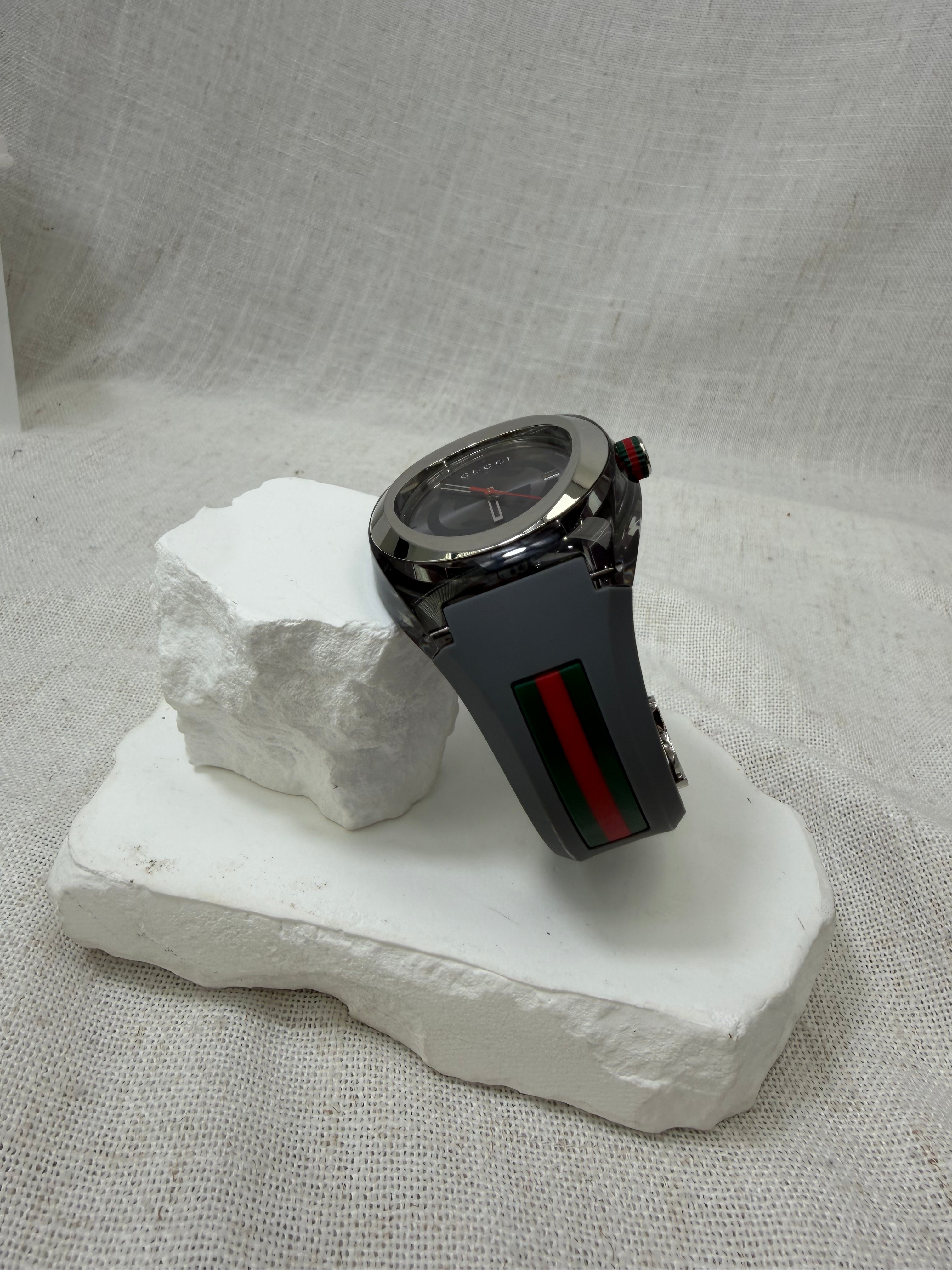 Gucci Gray Rubber & Stainless Steel 46mm Interlocking G Web Watch