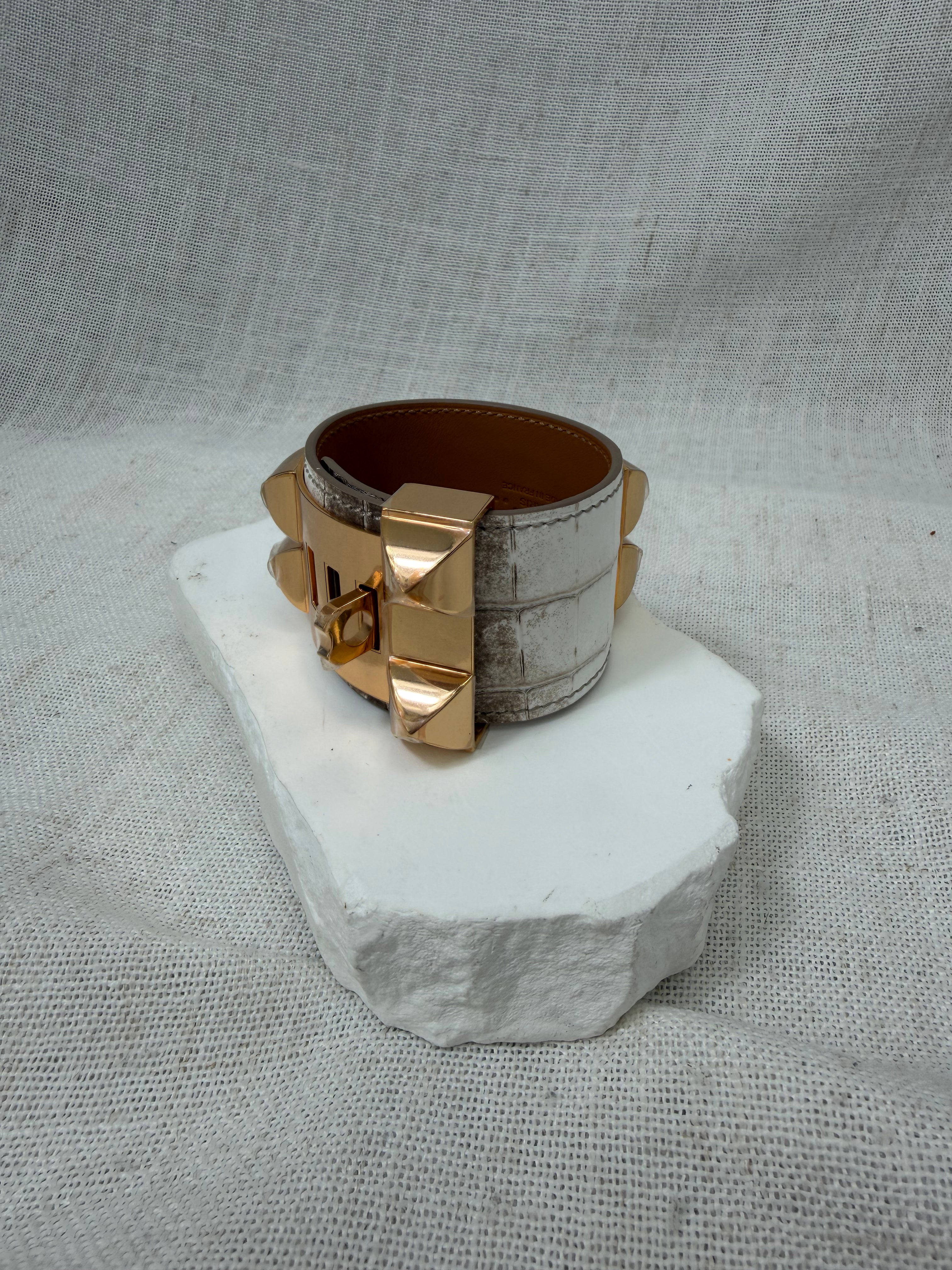 BRAND NEW- Hermes RARE White Matte Himalaya Crocodile Collier De Chien Bracelet