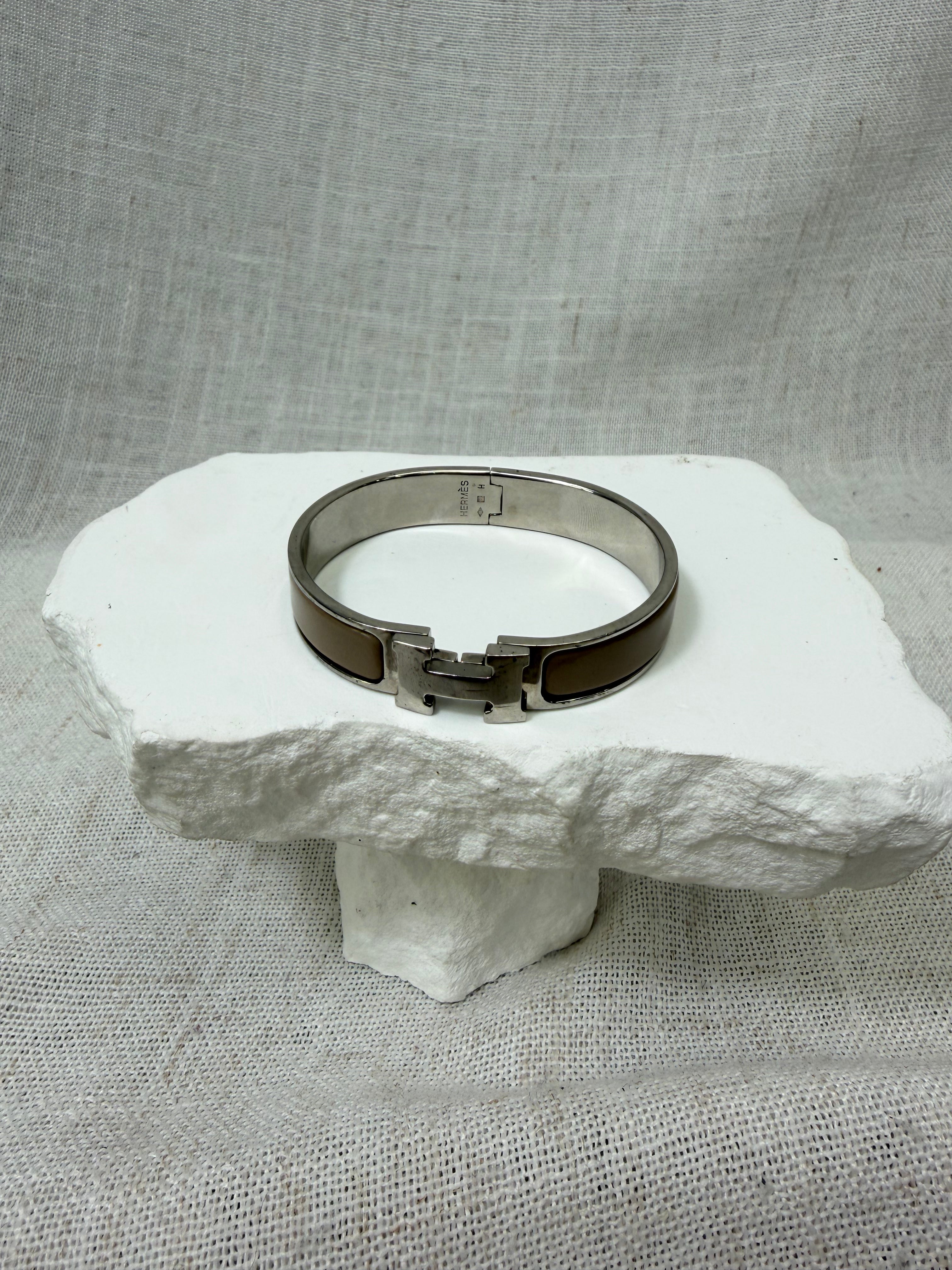 Hermes Taupe & Silver Clic Clac H Bracelet
