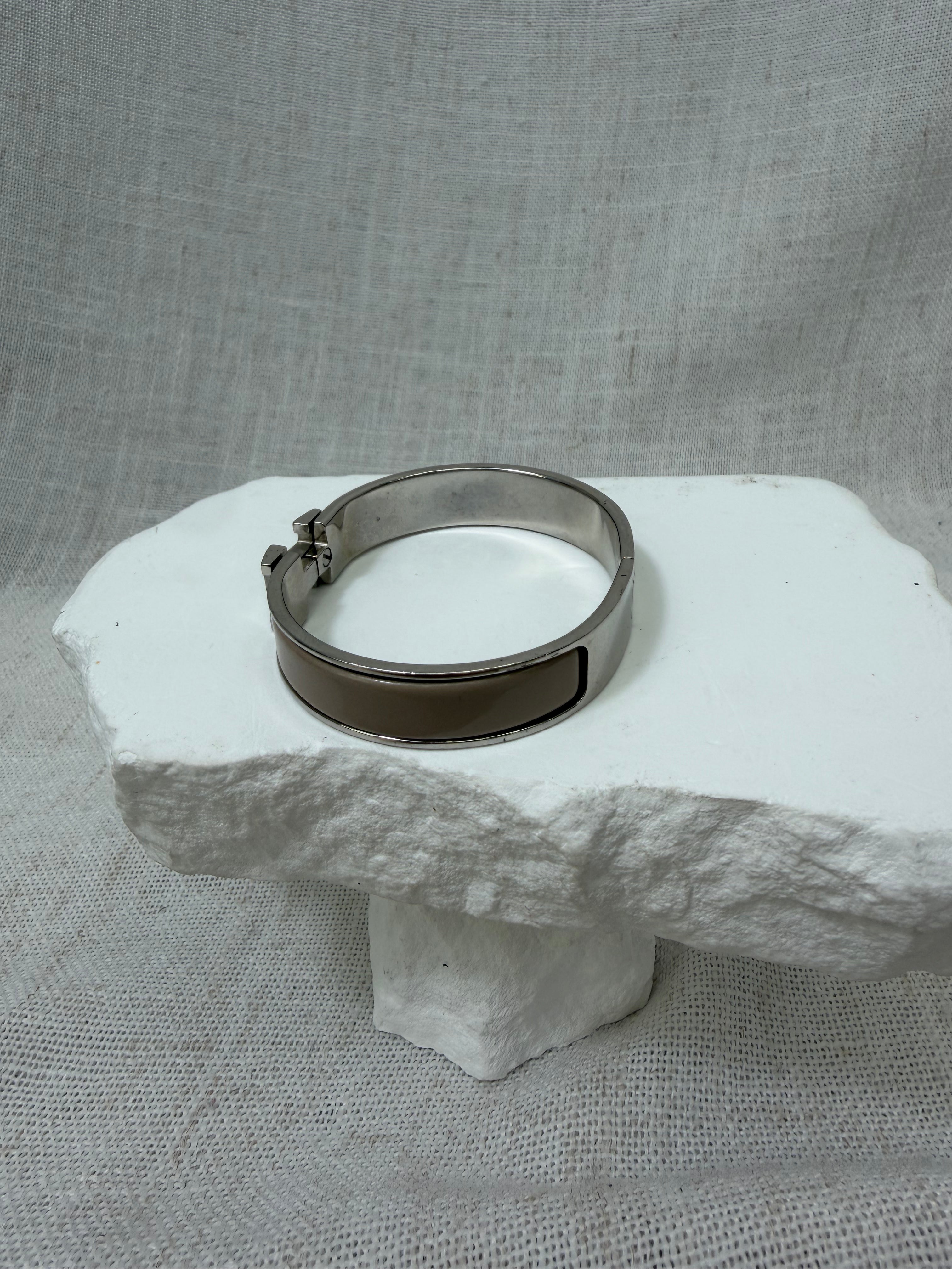 Hermes Taupe & Silver Clic Clac H Bracelet