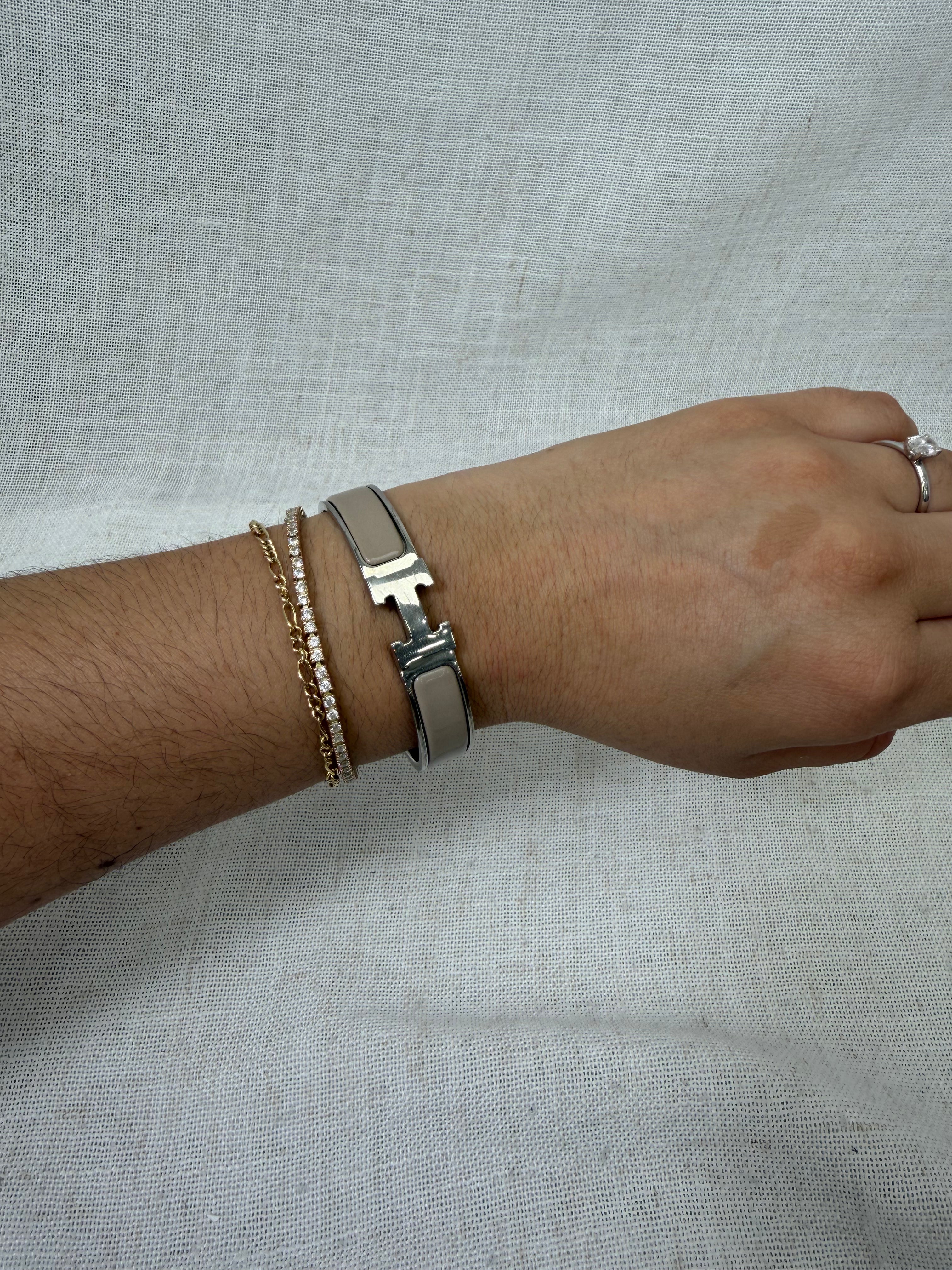 Hermes Taupe & Silver Clic Clac H Bracelet