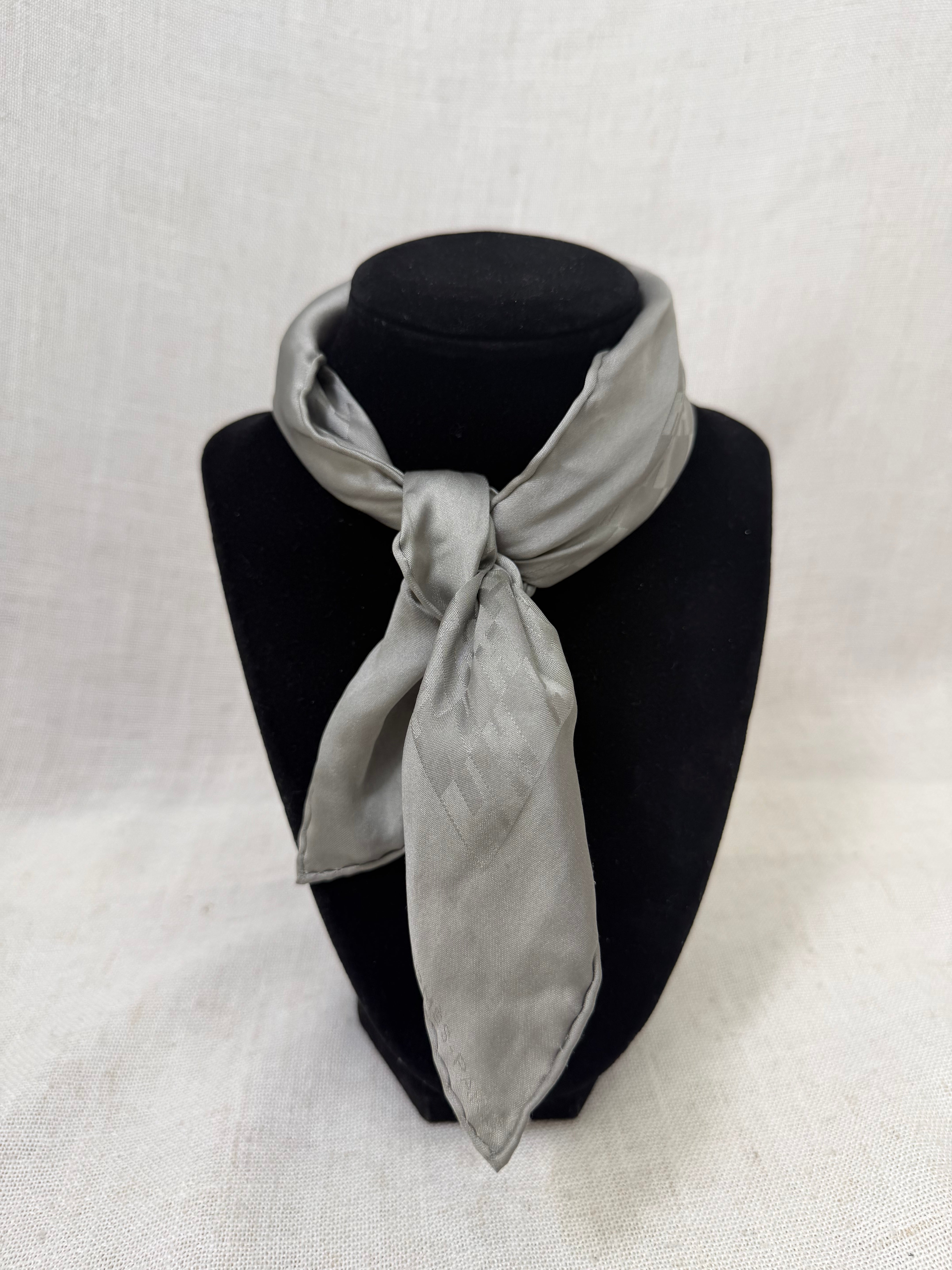 Hermes Silver Silk Grand H Pocket Sqaure