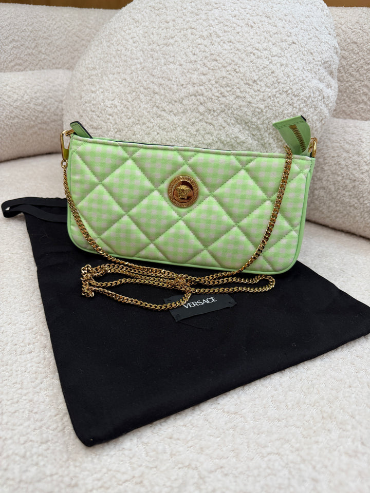 BRAND NEW- Versace Green & White Plaid Medusa Crossbody