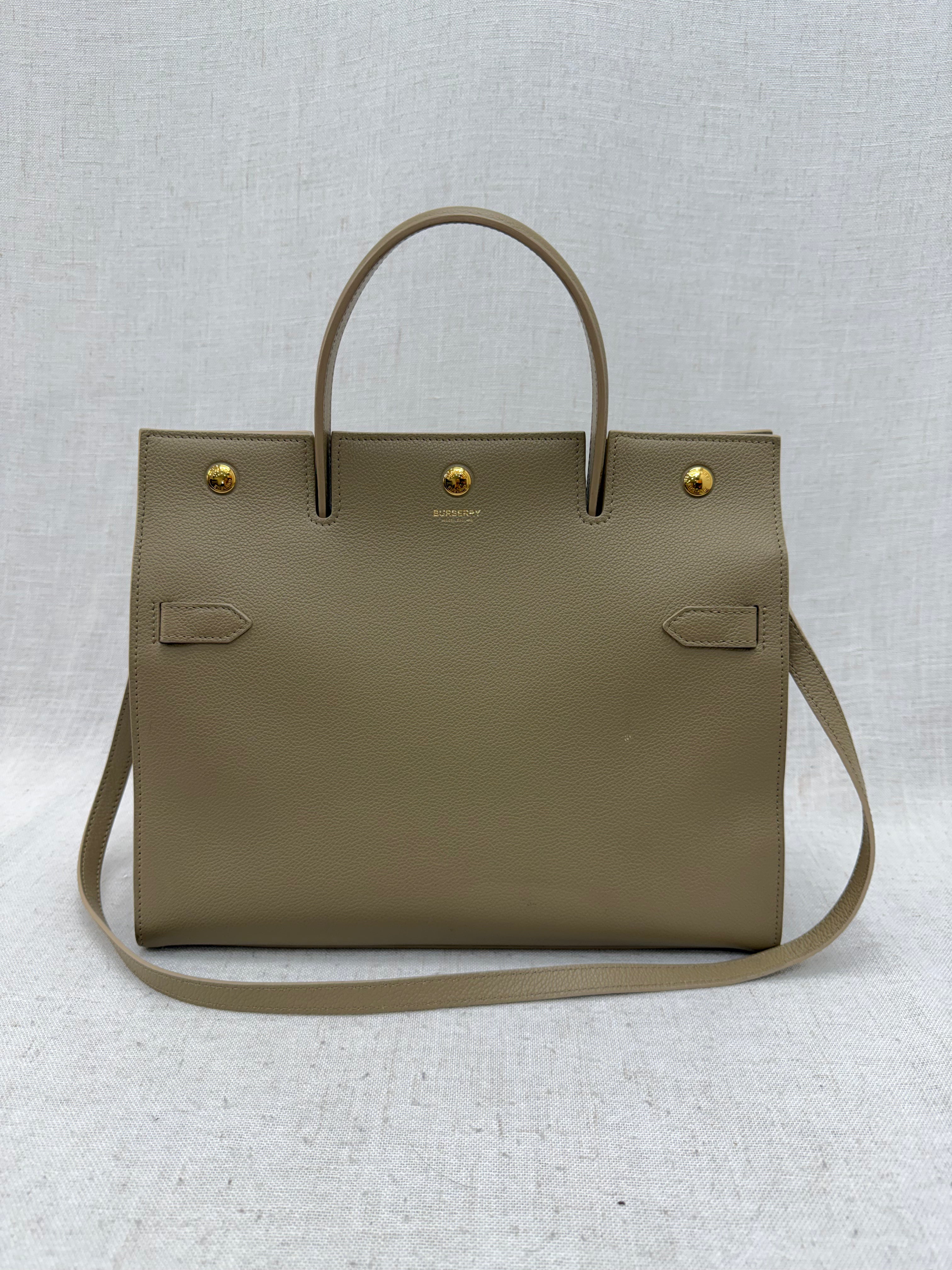 Burberry Beige Grained Leather Medium Title Bag