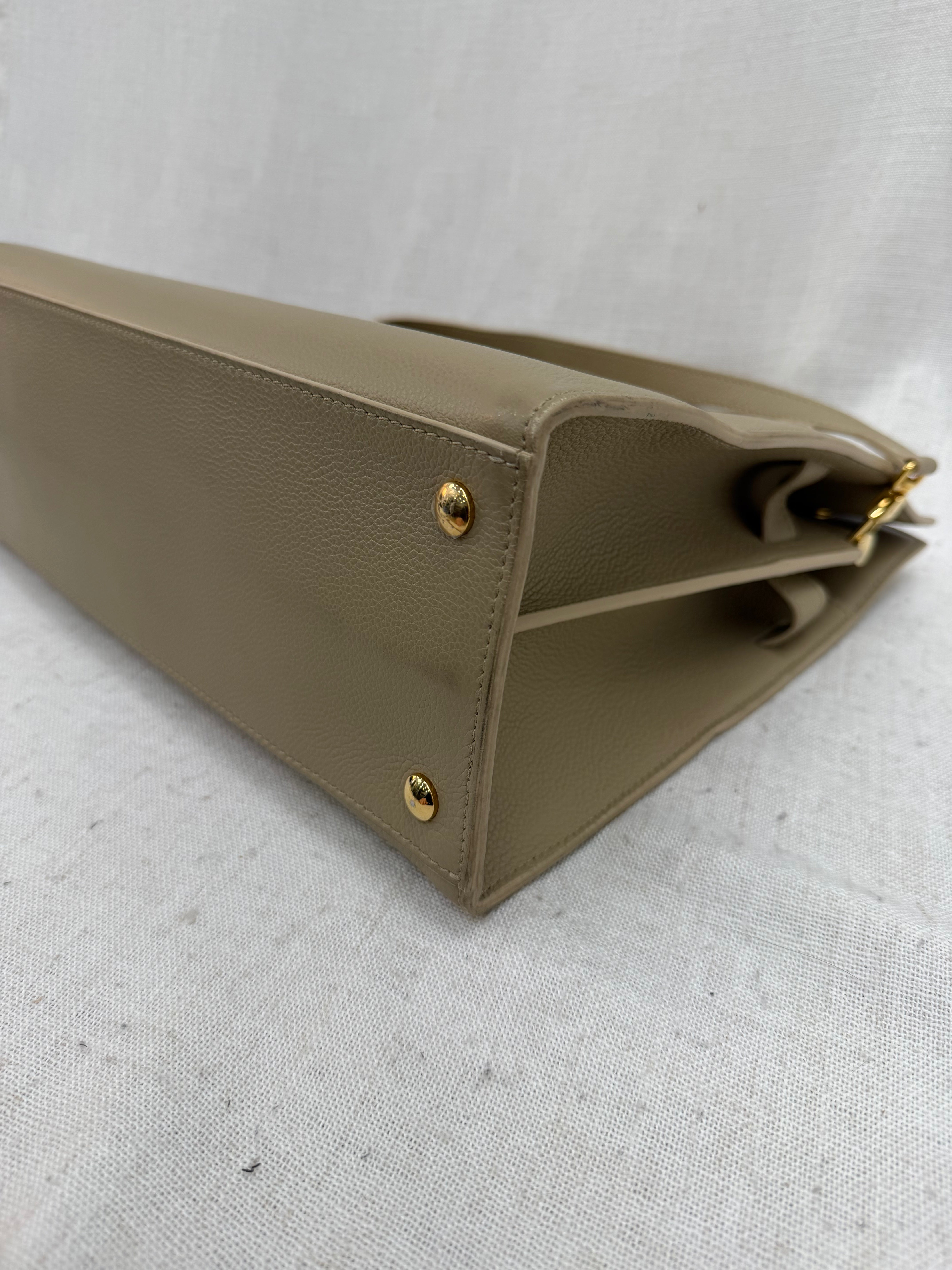 Burberry Beige Grained Leather Medium Title Bag