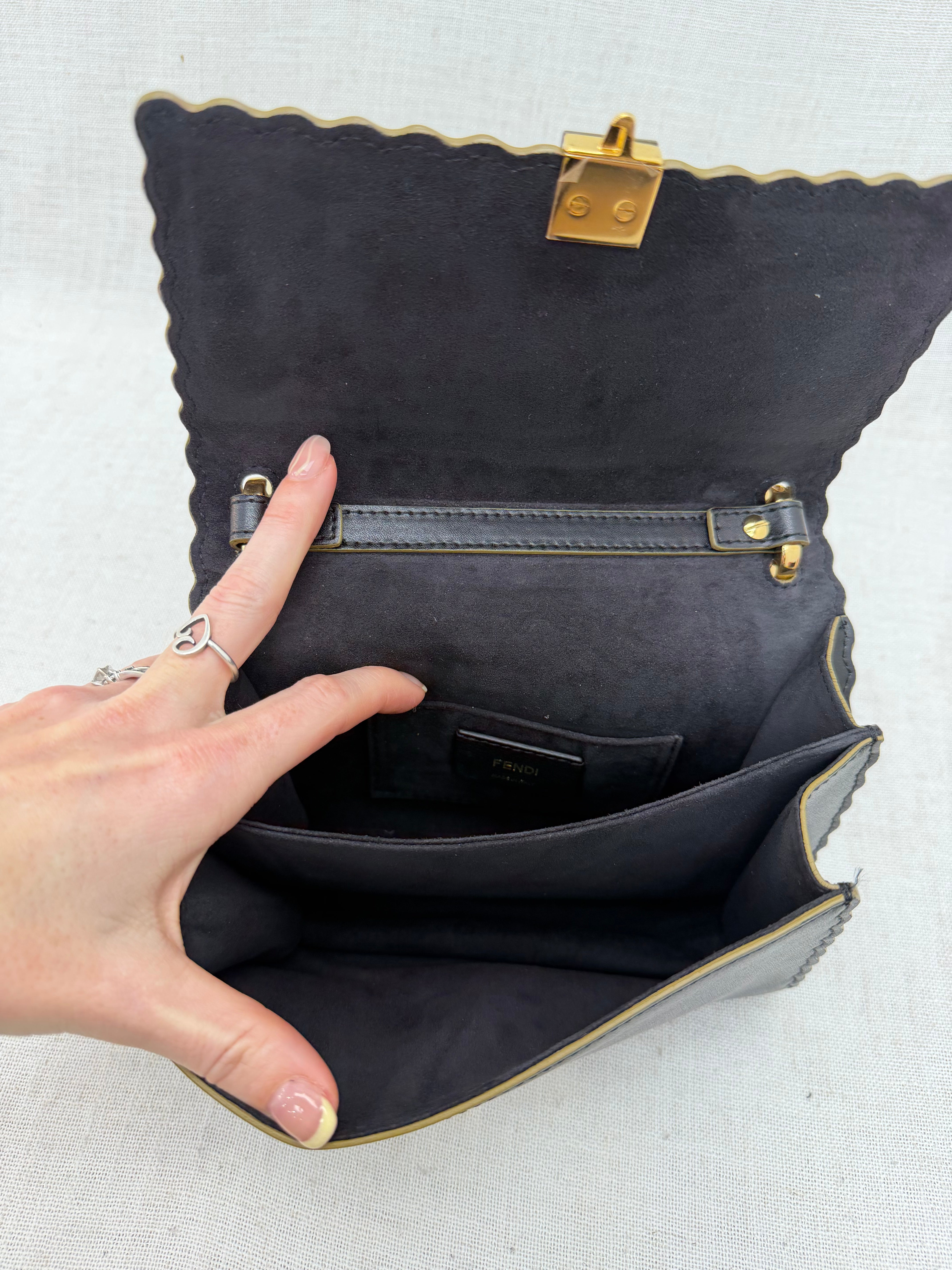 Fendi Black Leather Vitello Liberty Scalloped Crossbody