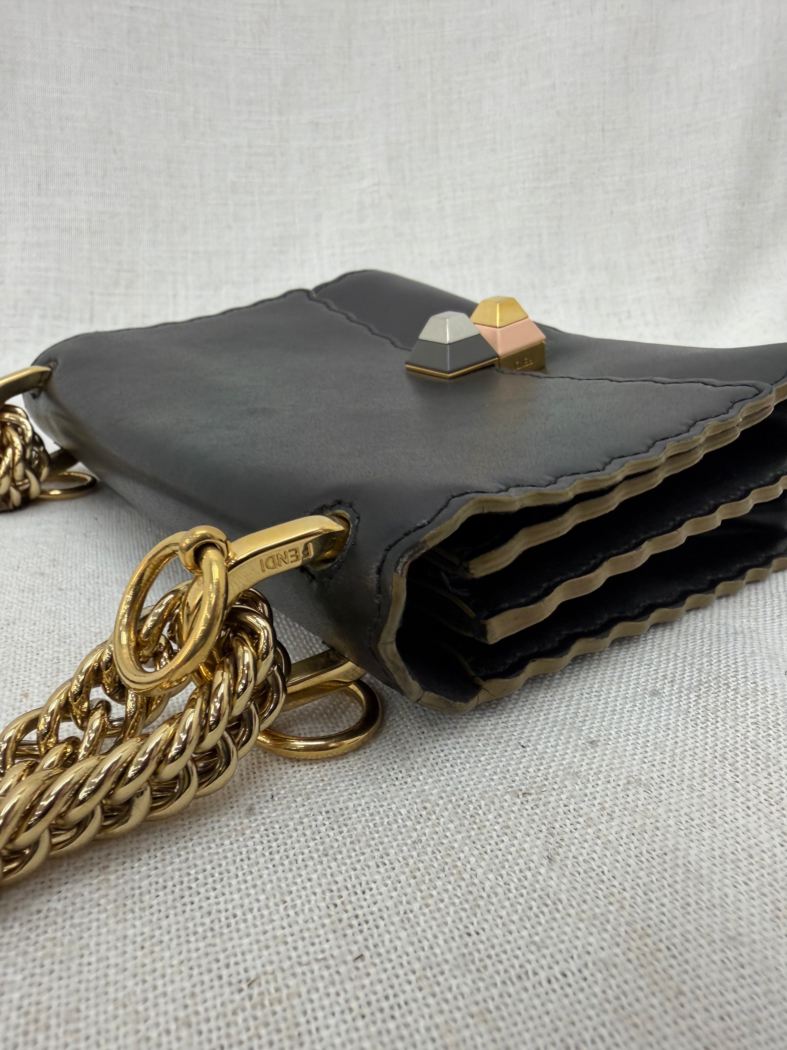 Fendi Black Leather Vitello Liberty Scalloped Crossbody