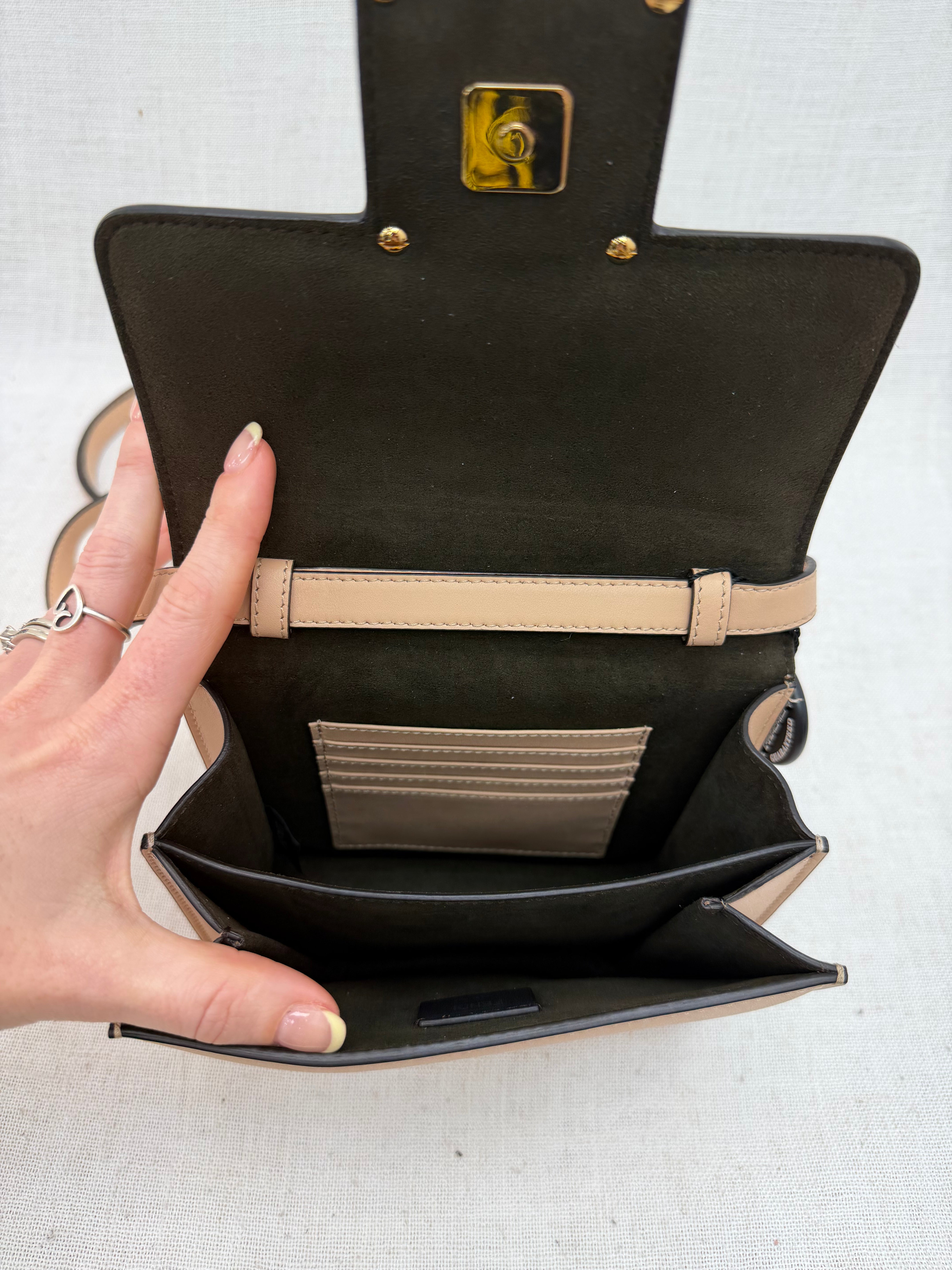 Fendi Beige Leather Vitello King Crystal Fab Shoulder Bag