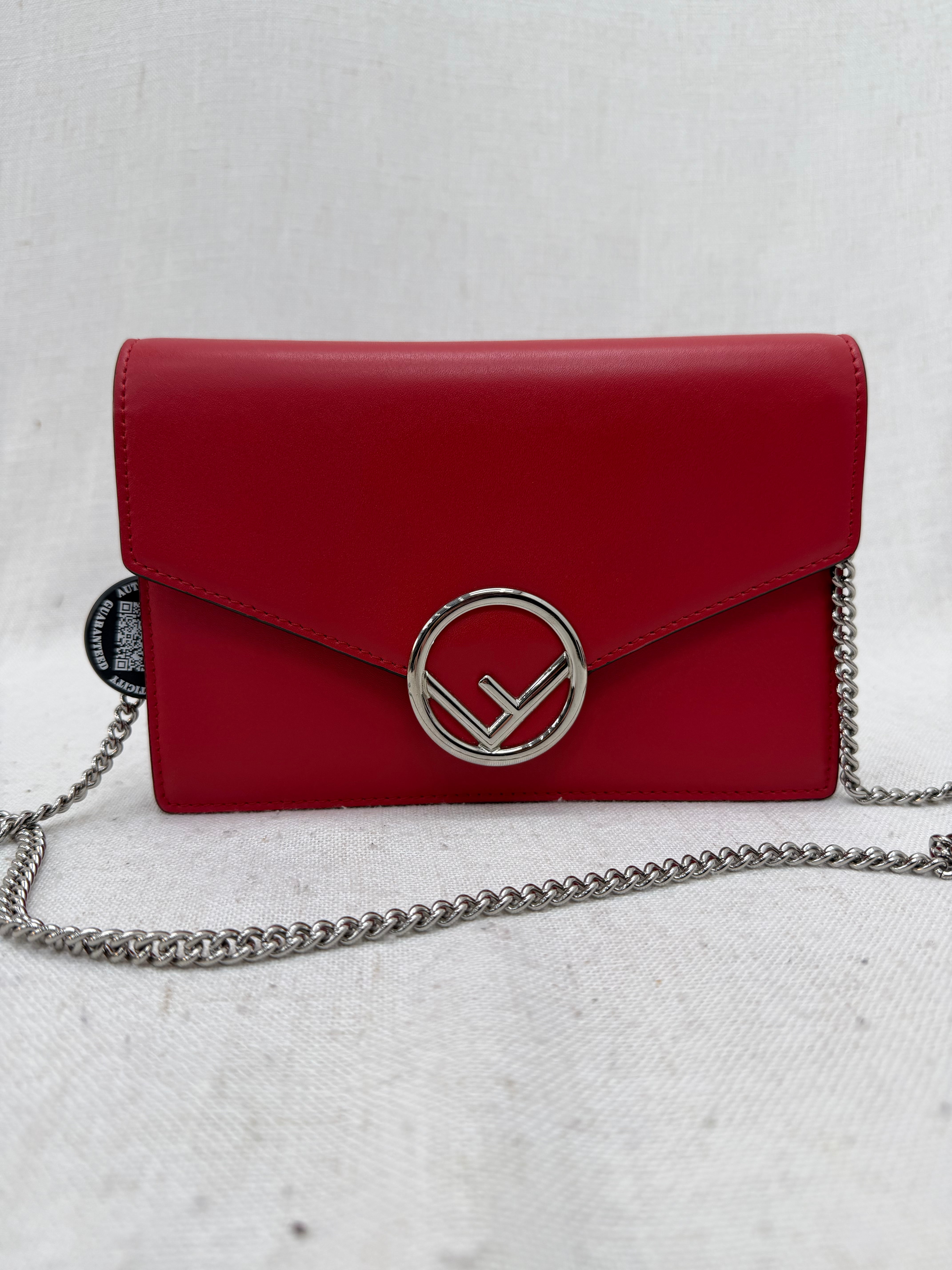 Fendi Red Leather F is Fendi Envelope Wallet on a Chain