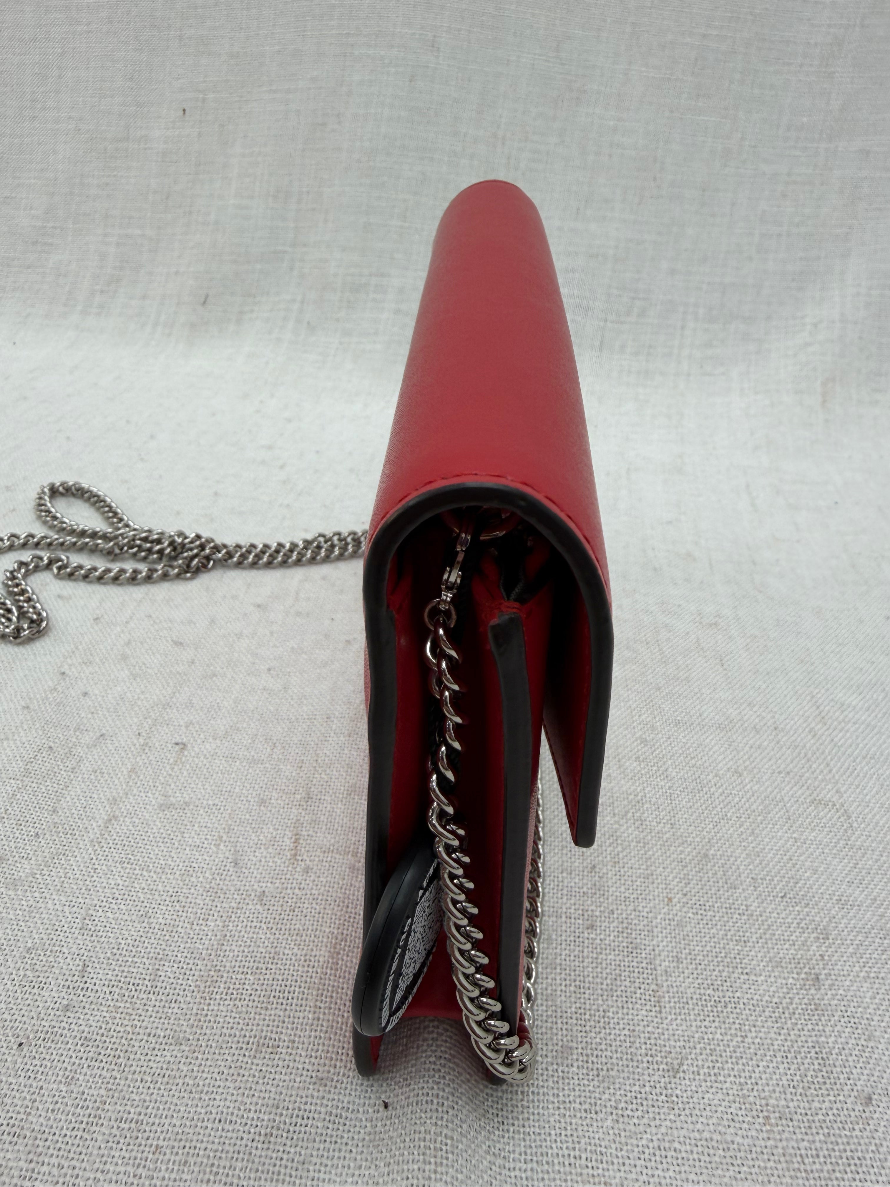 Fendi Red Leather F is Fendi Envelope Wallet on a Chain