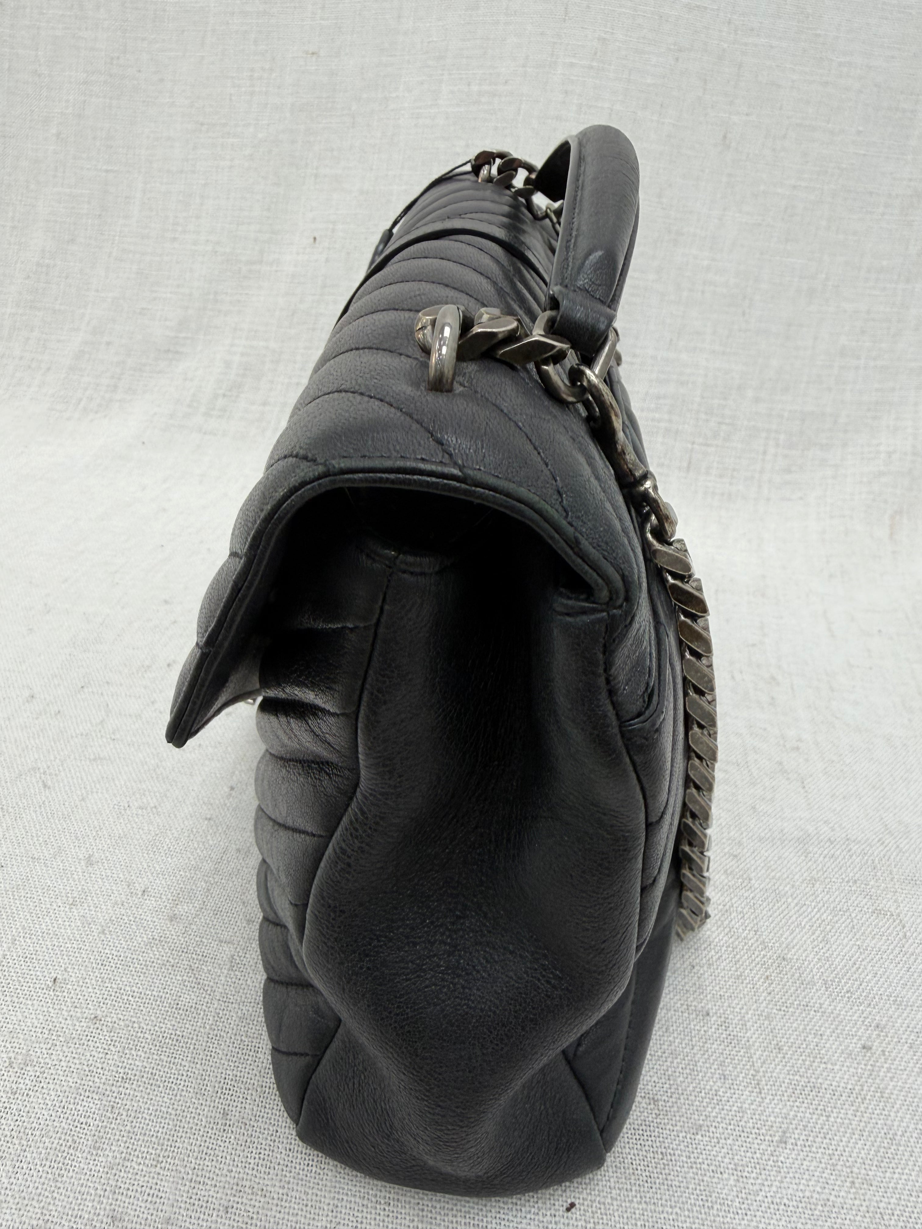 Saint Laurent YSL Black Quilted Chevron Calfskin Large College Shoulder Bag