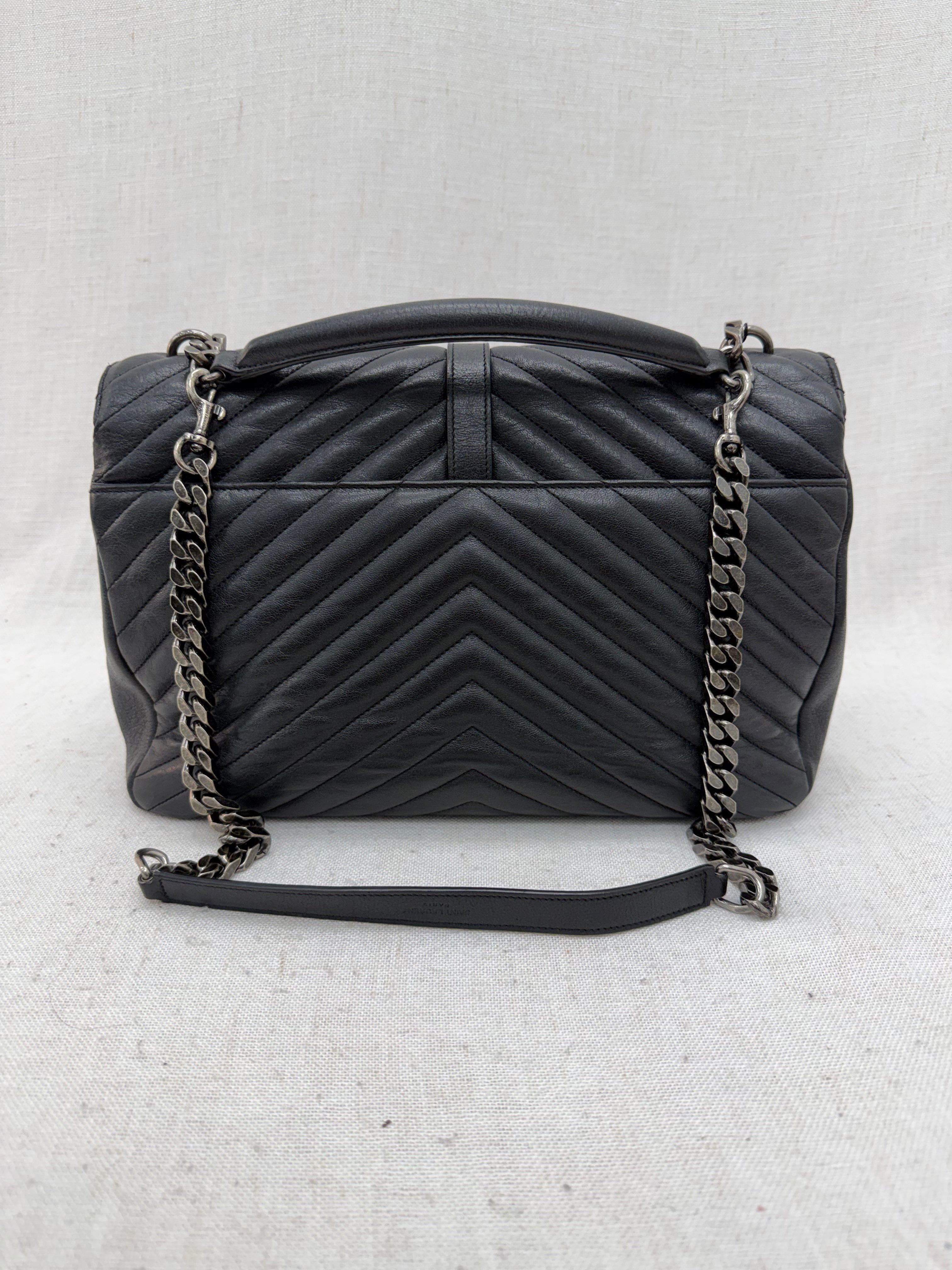 Saint Laurent YSL Black Quilted Chevron Calfskin Large College Shoulder Bag