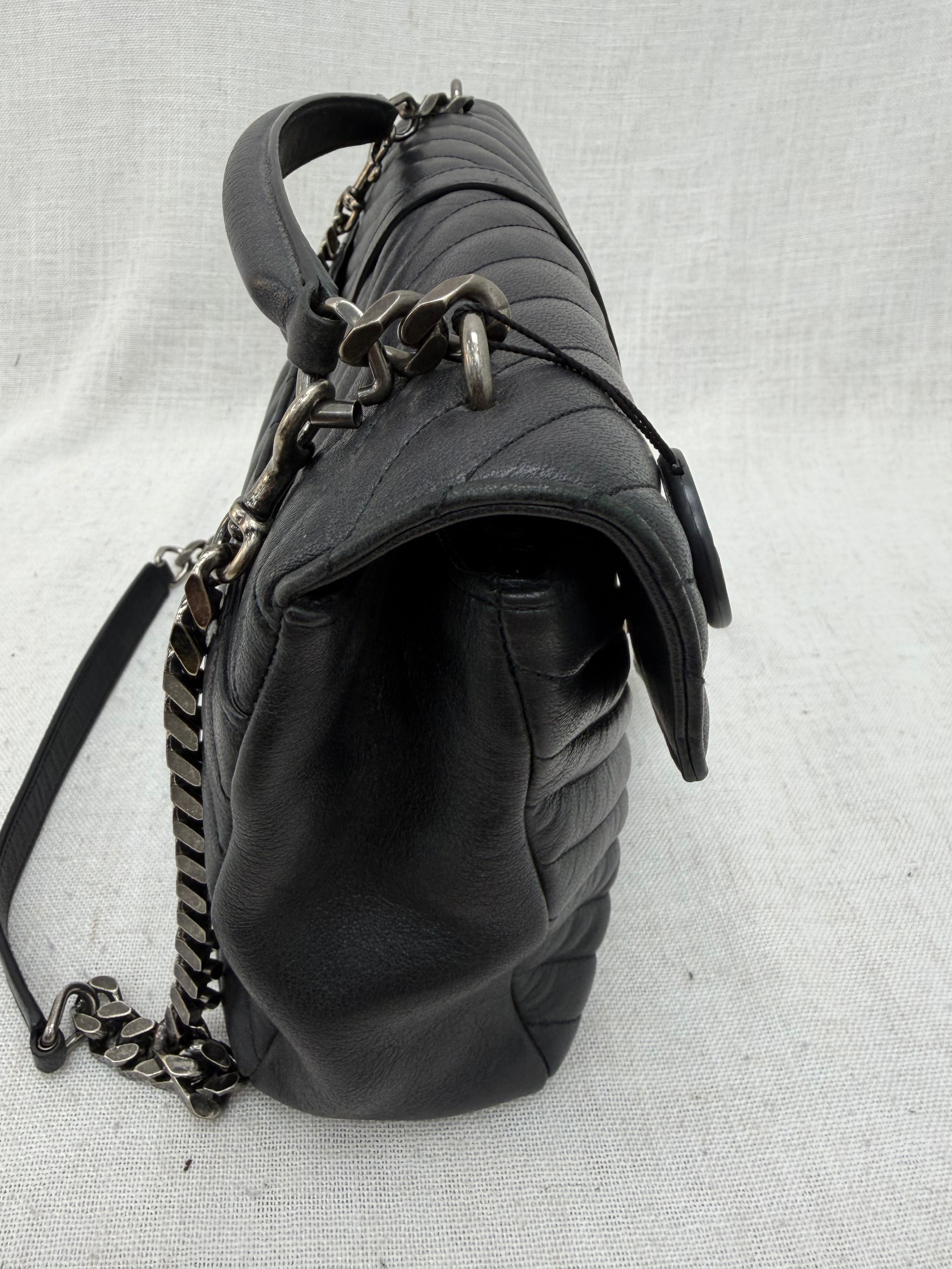 Saint Laurent YSL Black Quilted Chevron Calfskin Large College Shoulder Bag