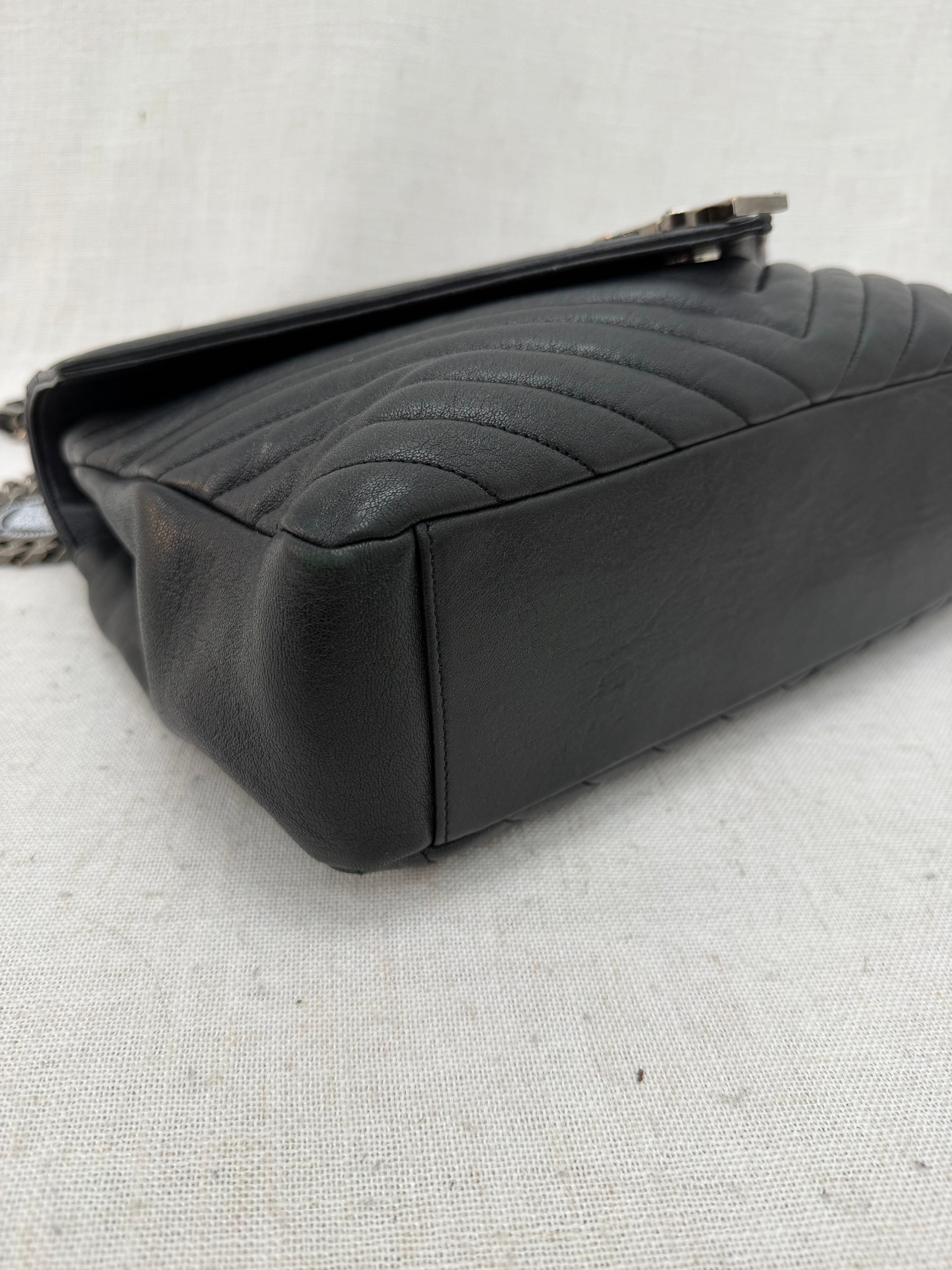 Saint Laurent YSL Black Quilted Chevron Calfskin Large College Shoulder Bag