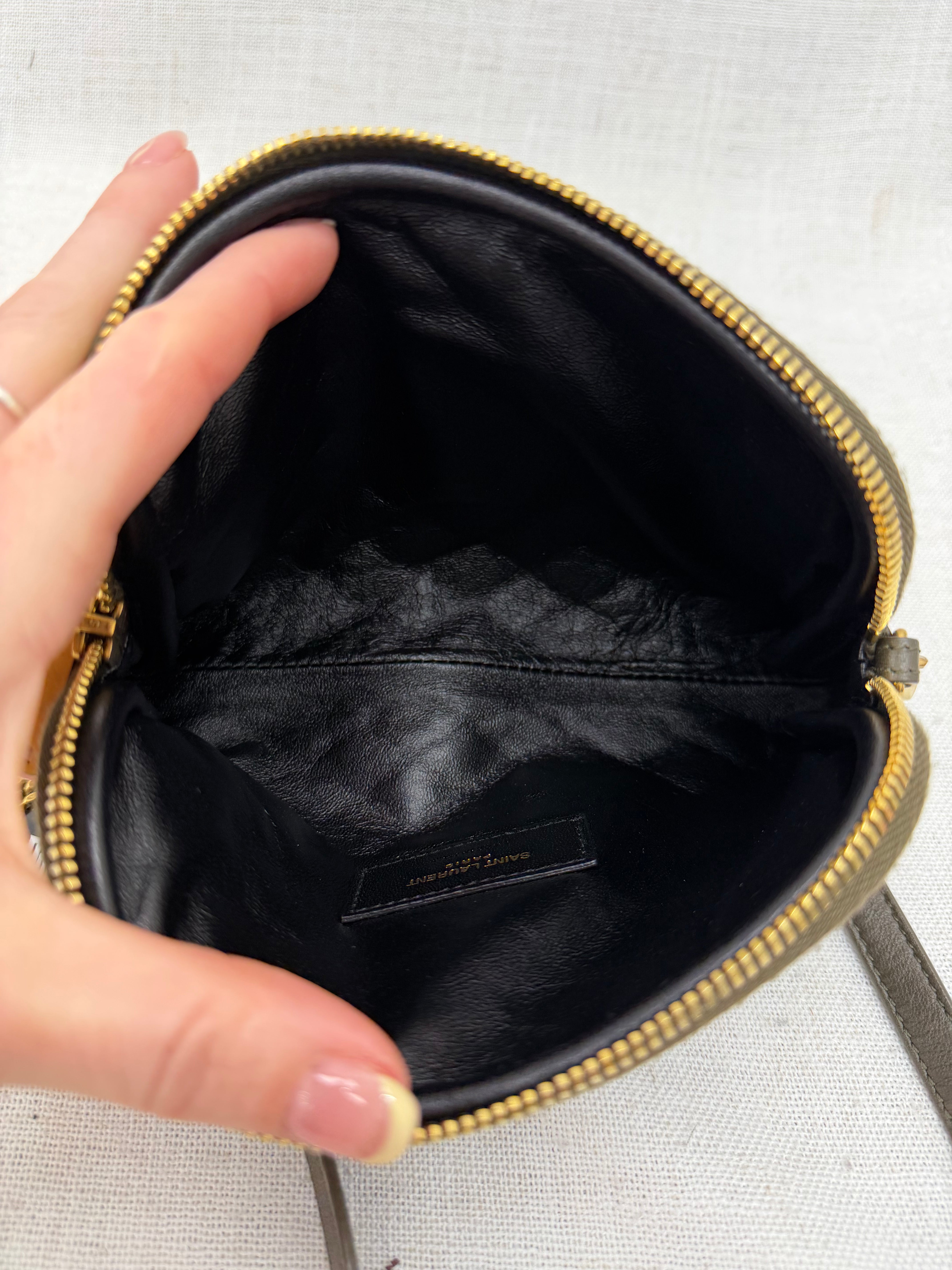 Saint Laurent YSL Dark Green Quilted Lambskin Gaby Zipped Crossbody