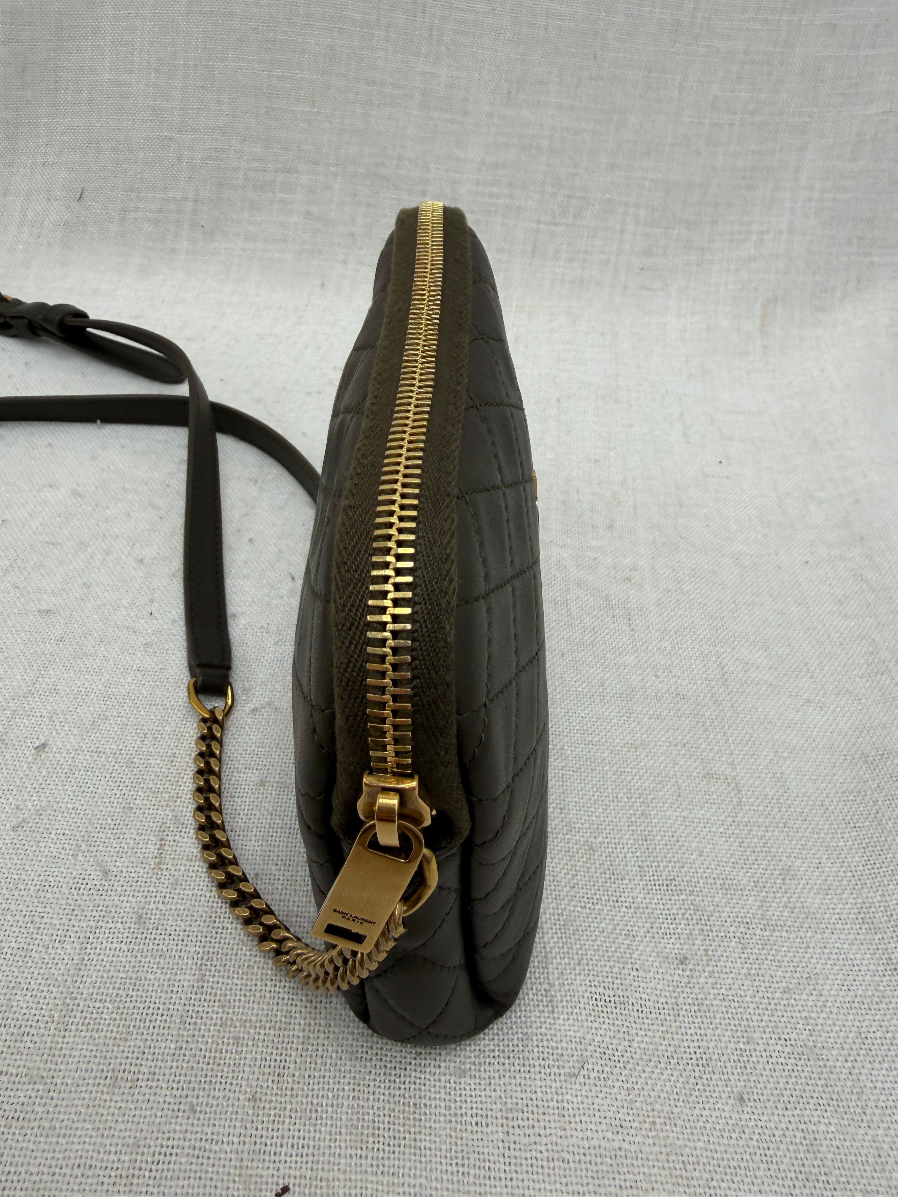 Saint Laurent YSL Dark Green Quilted Lambskin Gaby Zipped Crossbody