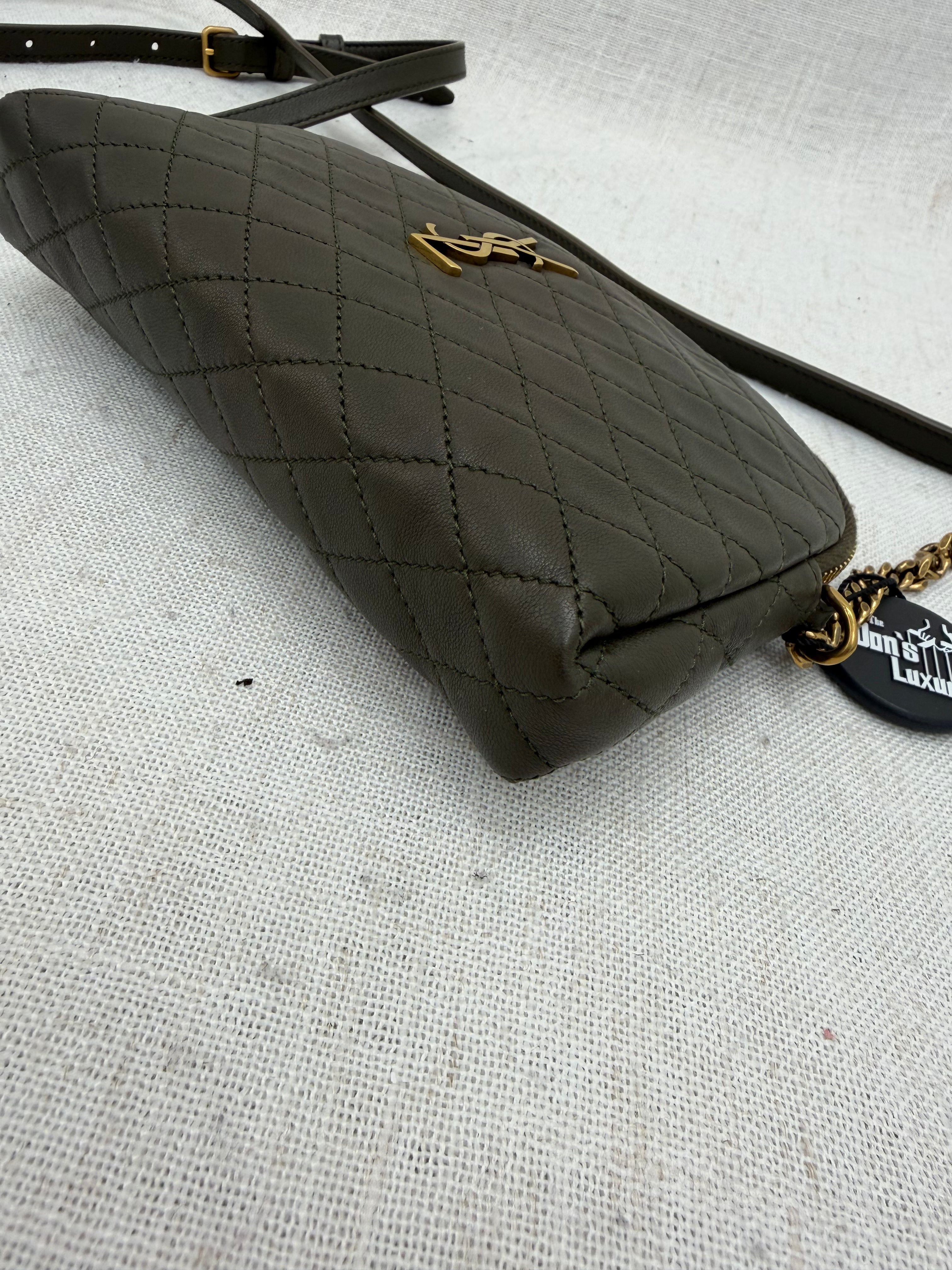 Saint Laurent YSL Dark Green Quilted Lambskin Gaby Zipped Crossbody