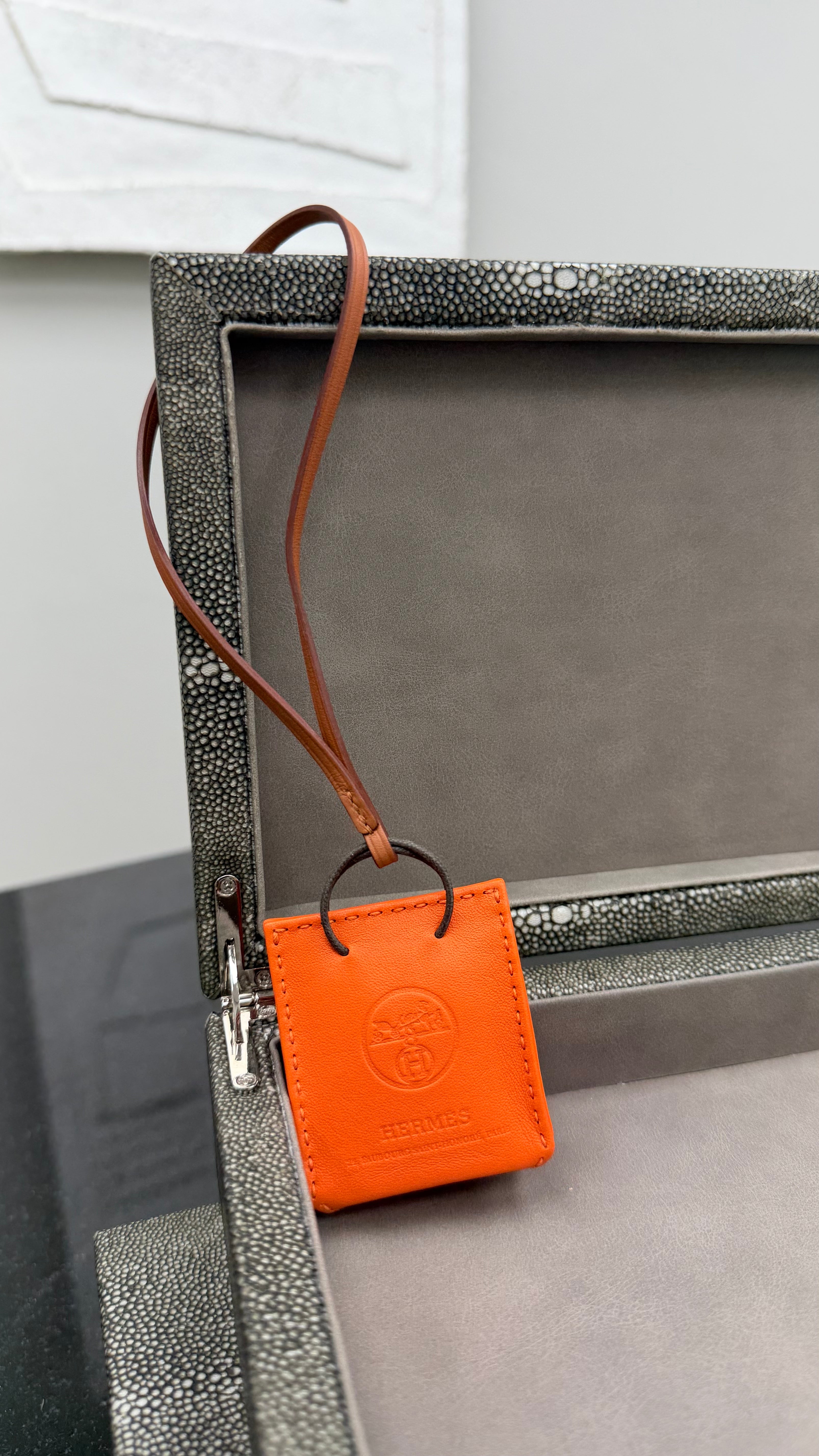 BRAND NEW - *DONS PRE DROP* Hermes Orange Lambskin Leather Milo Shopping Bag Charm