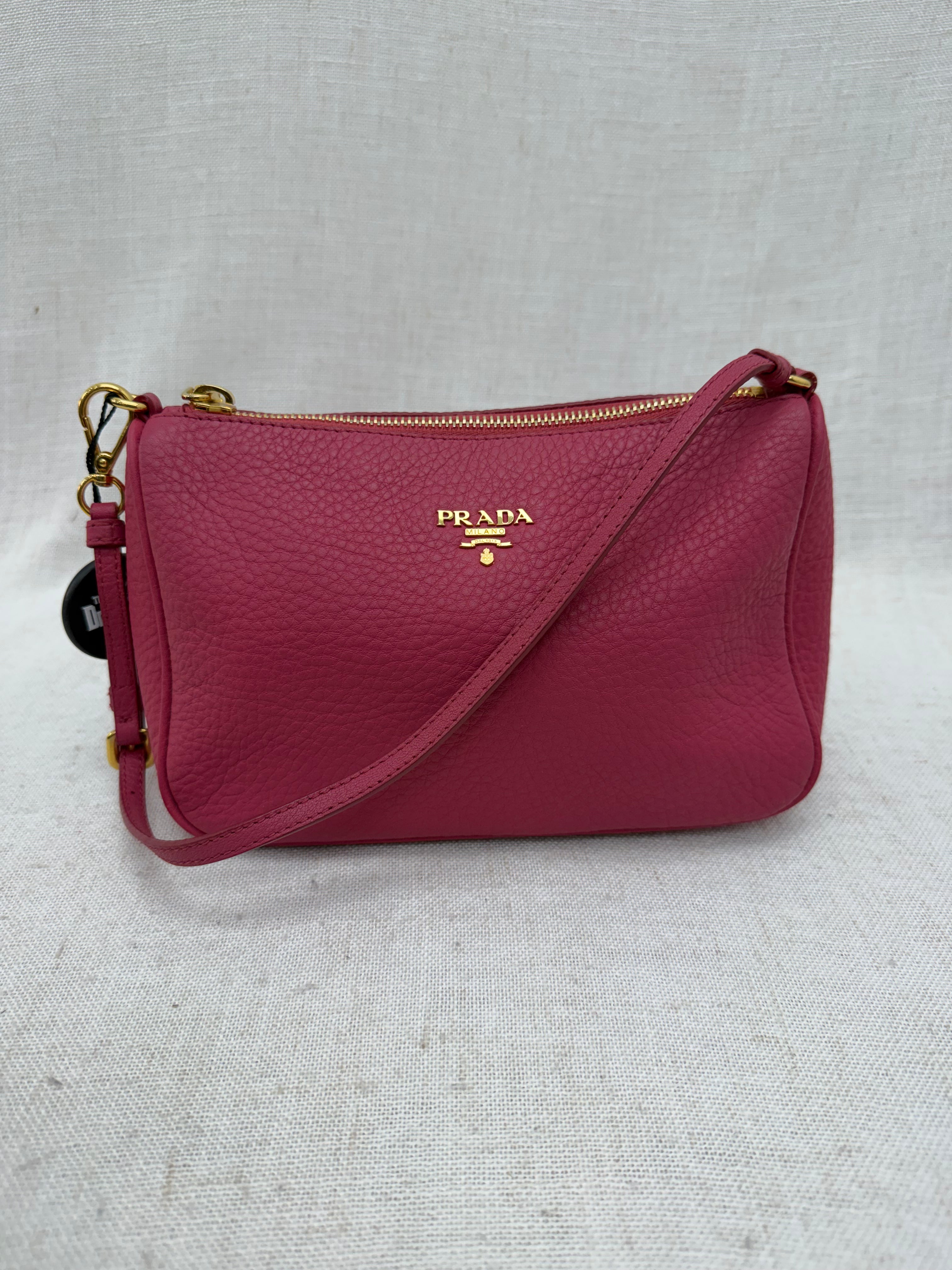 Prada Pink Pebbled Leather Pochette Bag