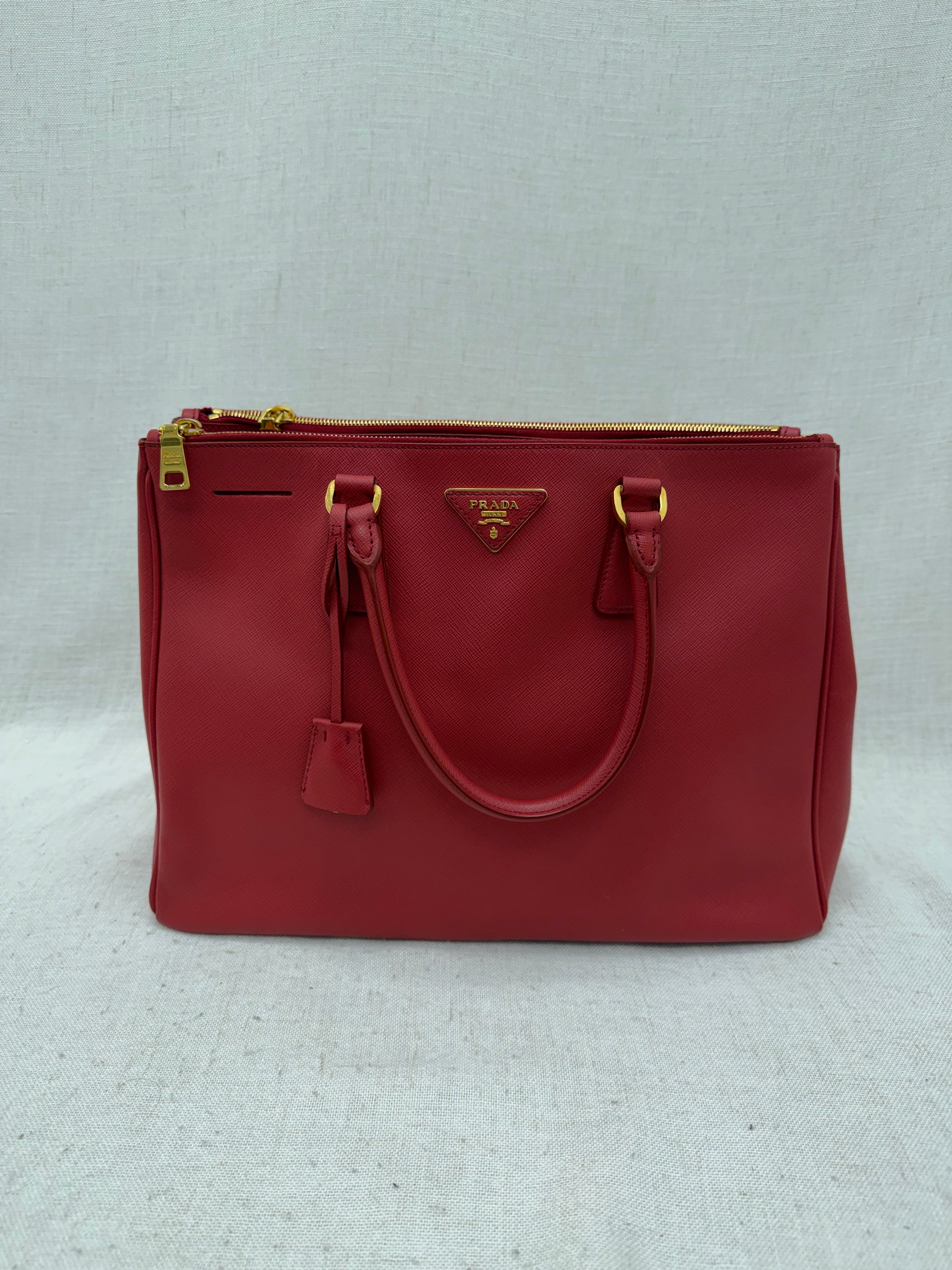 Prada Red Leather Lux Large Galleria Double Zip Tote