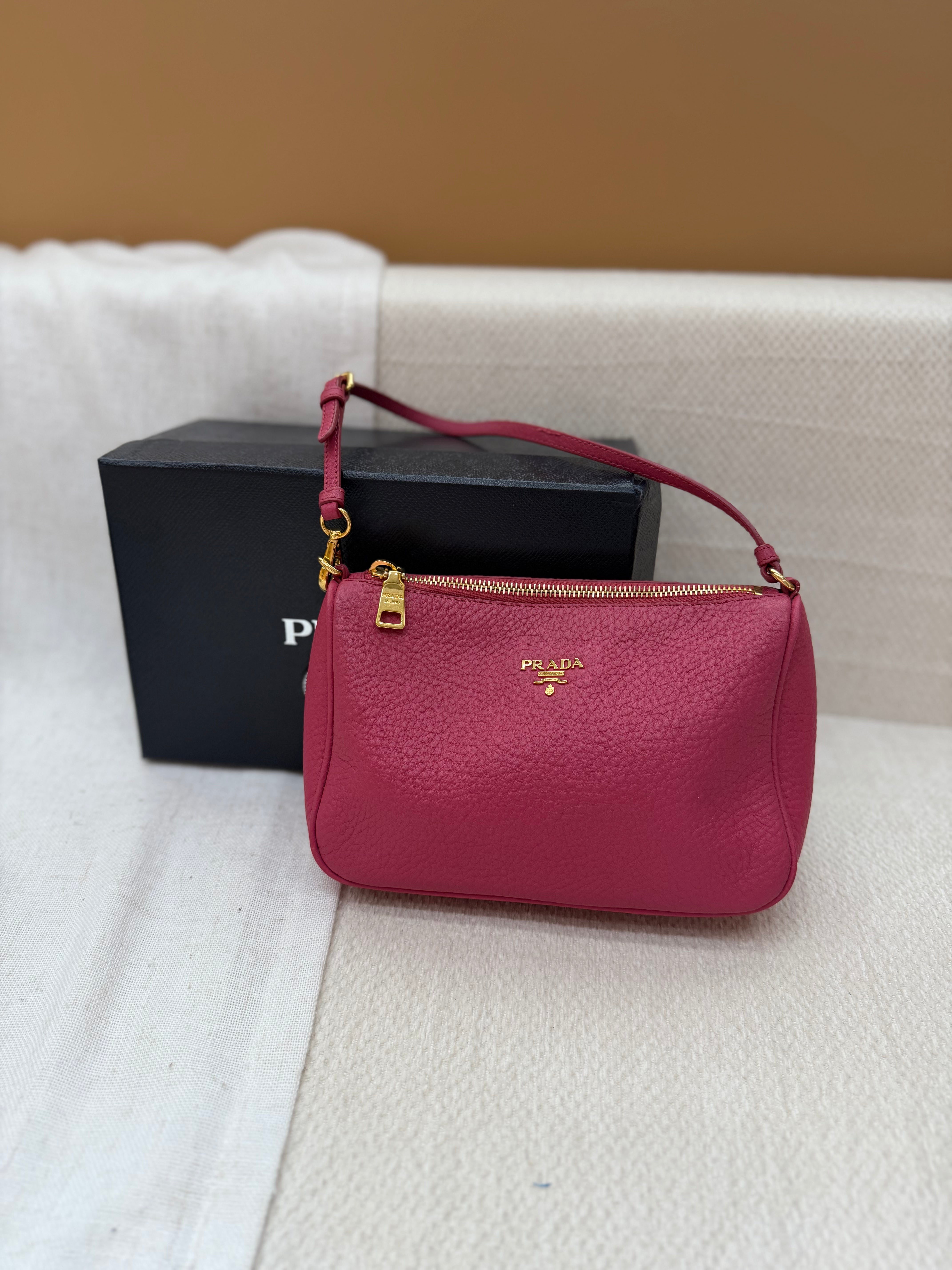Prada Pink Pebbled Leather Pochette Bag
